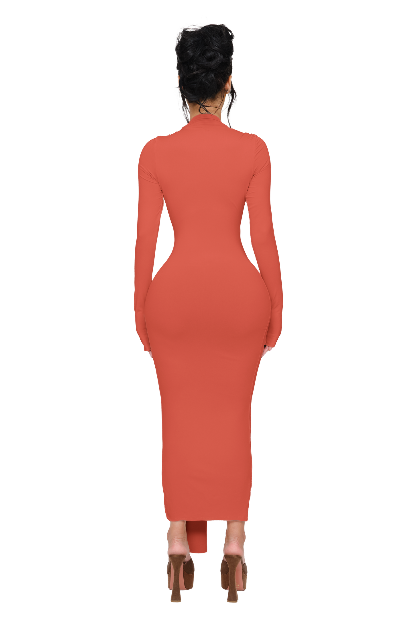 Noxra Deep Plunge Dress - Terracotta Glow