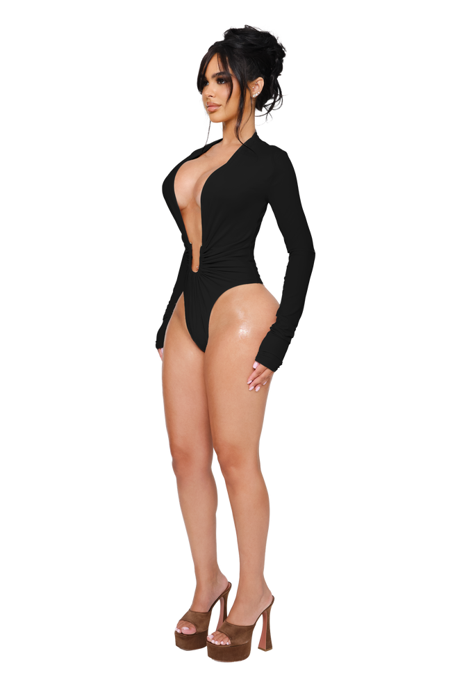 Noxra Deep Plunge Bodysuit - Black