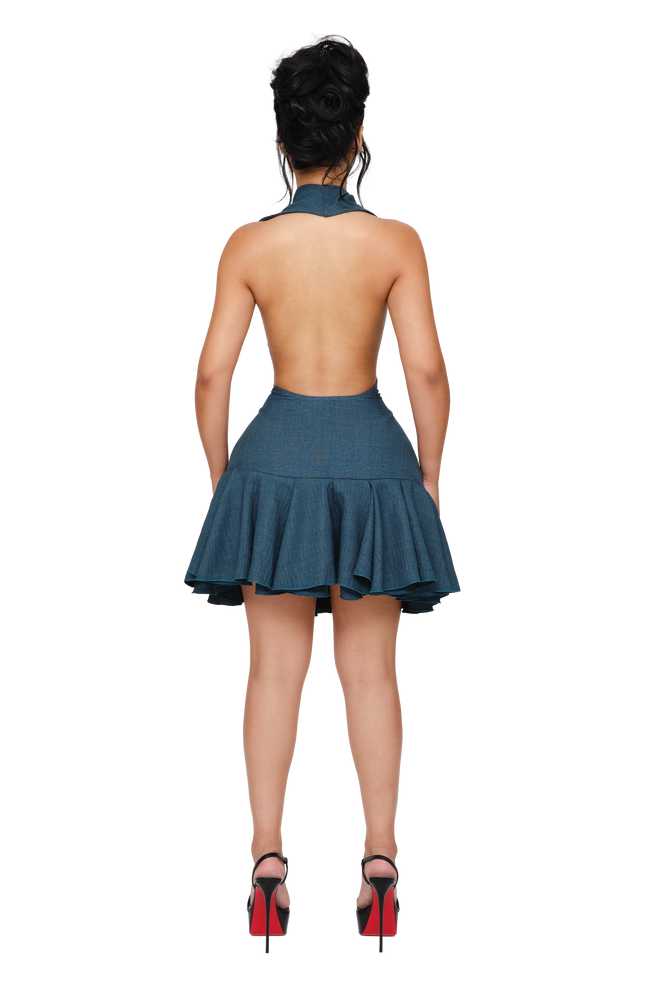 Selin Tailored Mini Dress - Blue Alloy