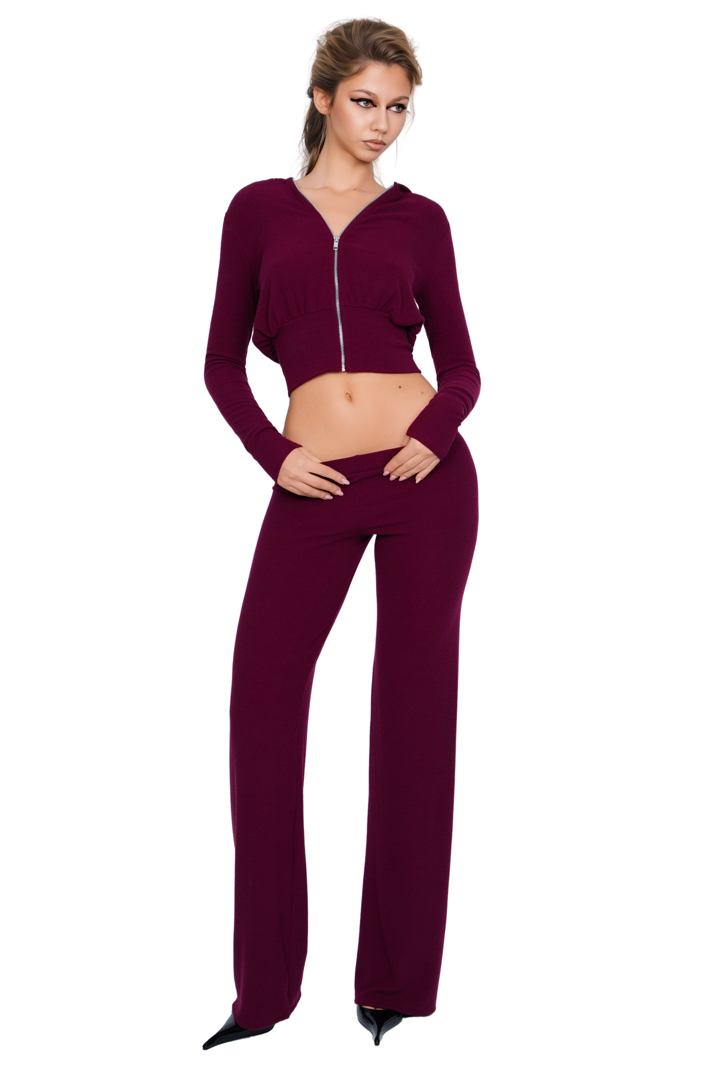 Pordena Ribbed Zip Hoodie - Merlot Rib