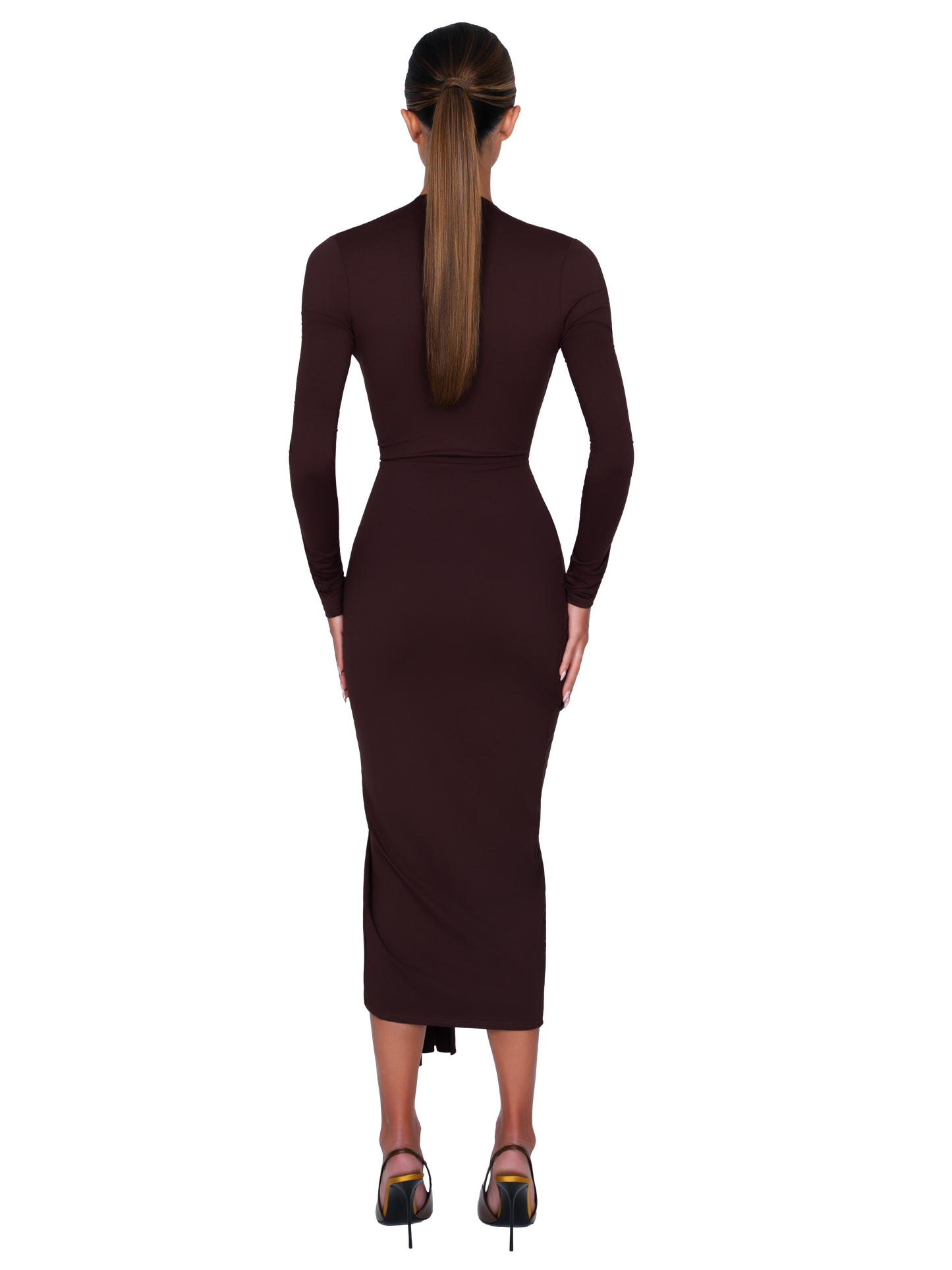 Noxra Deep Plunge Dress - Cocoa Noir