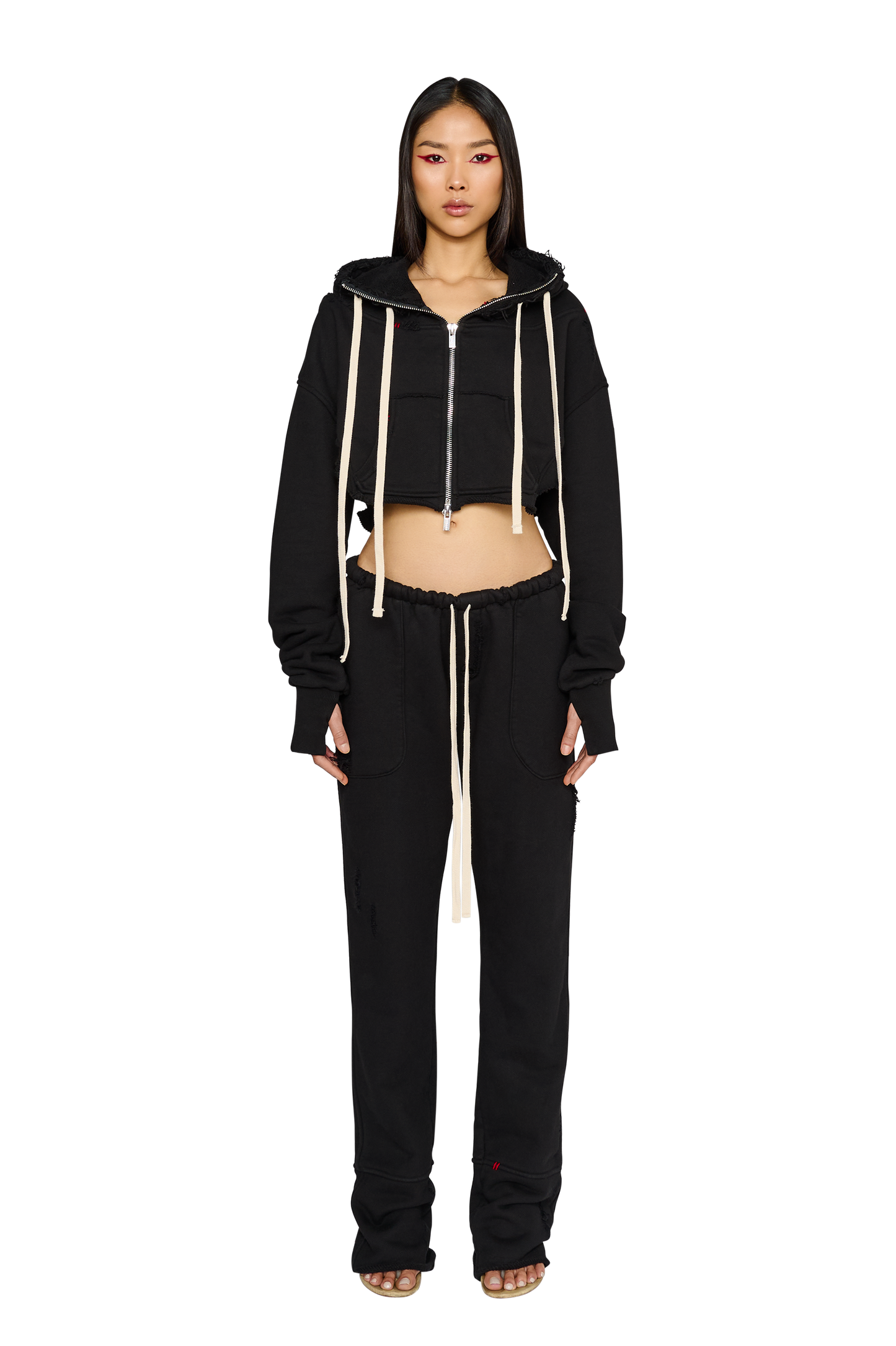 Cropped, Zip Up Hoodie - Carbon