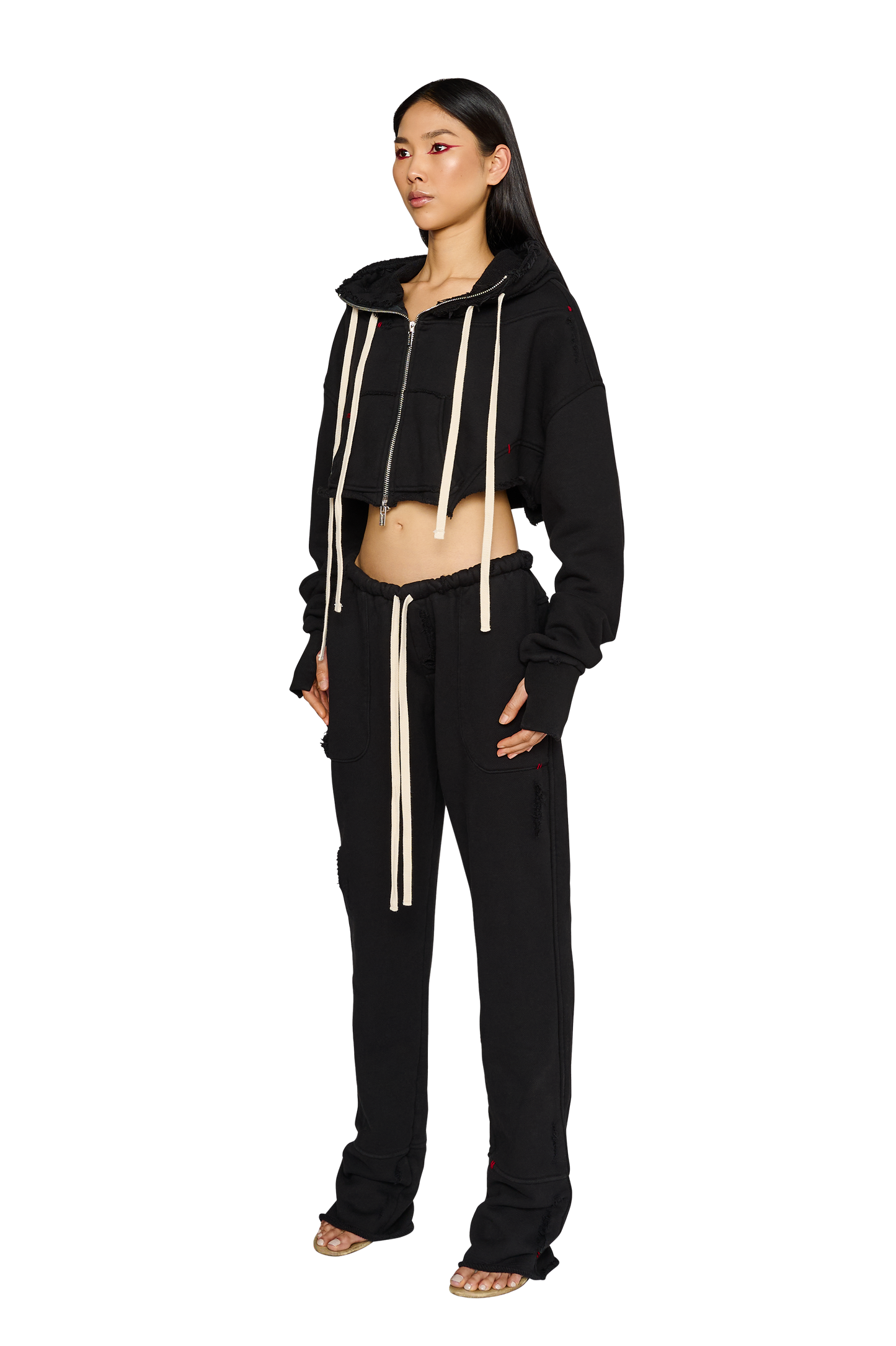 Straight Leg Distressed Tracksuit Bottoms Carbon