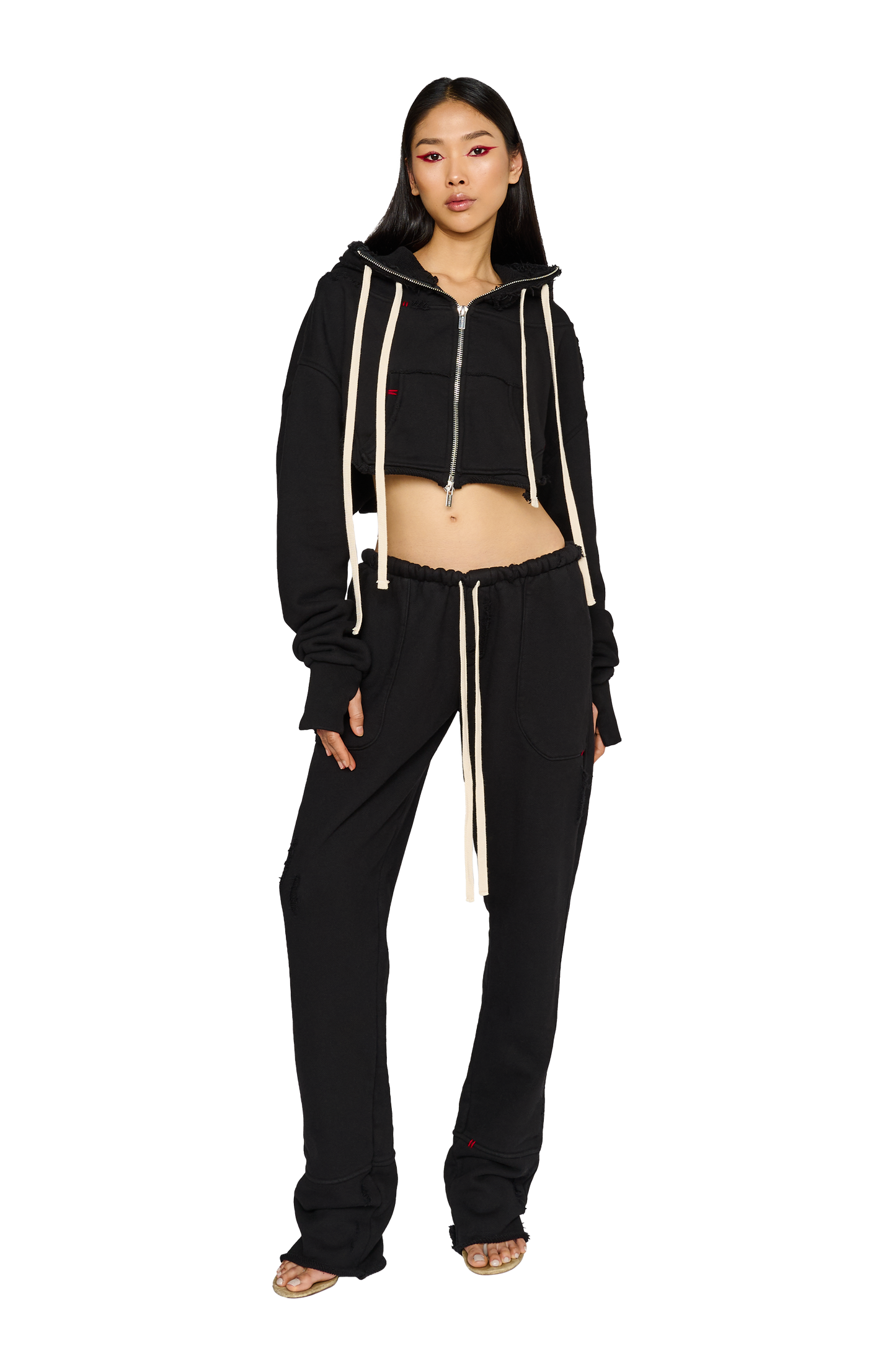 Straight Leg Distressed Tracksuit Bottoms Carbon CouCoo