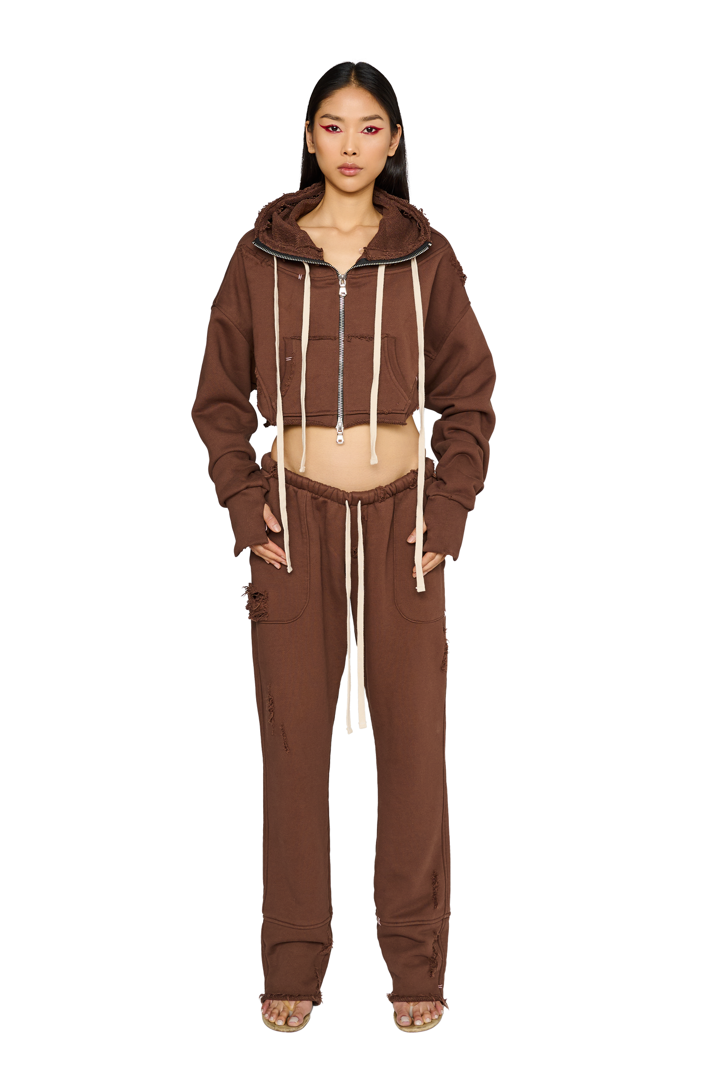 Cropped, Zip Up Hoodie - Teddy