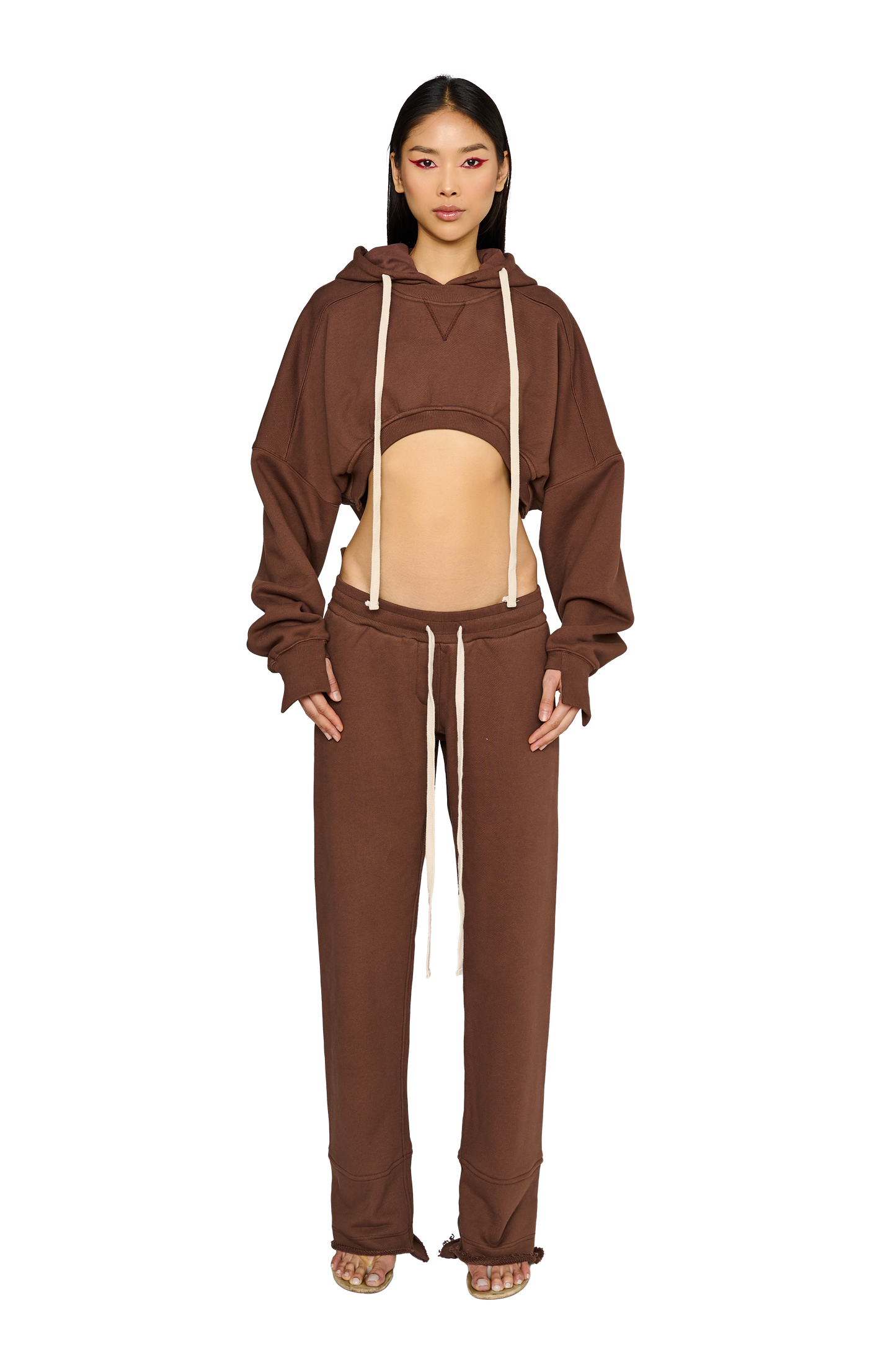 Cropped, Asymmetric Hoodie - Teddy