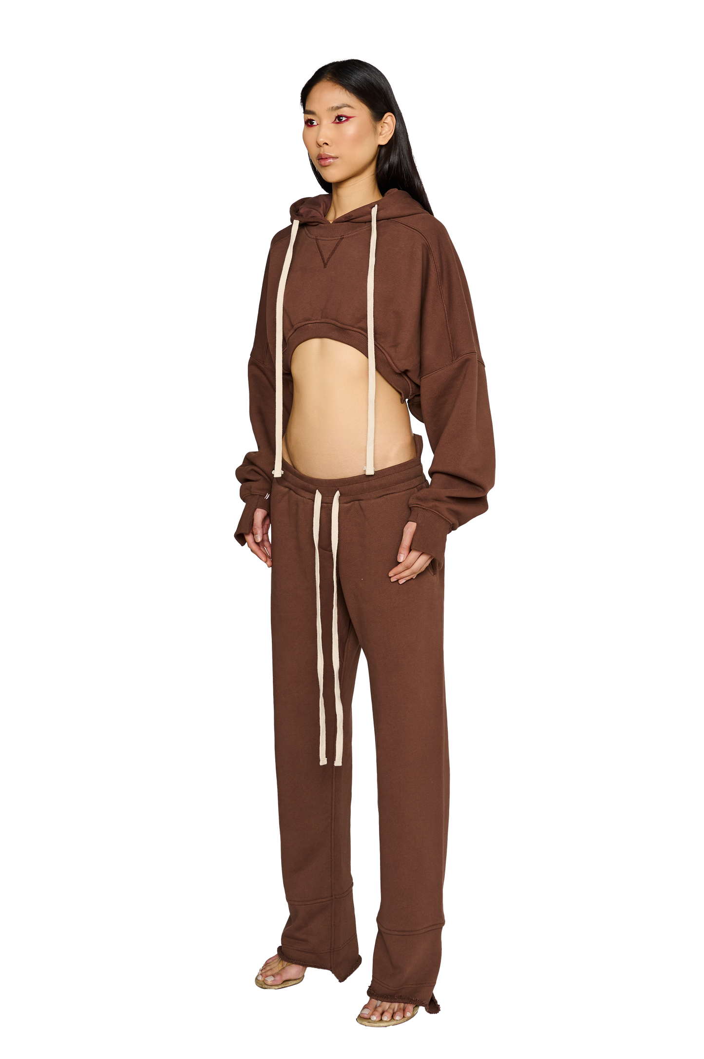 Asymmetric, Fitted Crotch Tracksuit Bottoms - Teddy