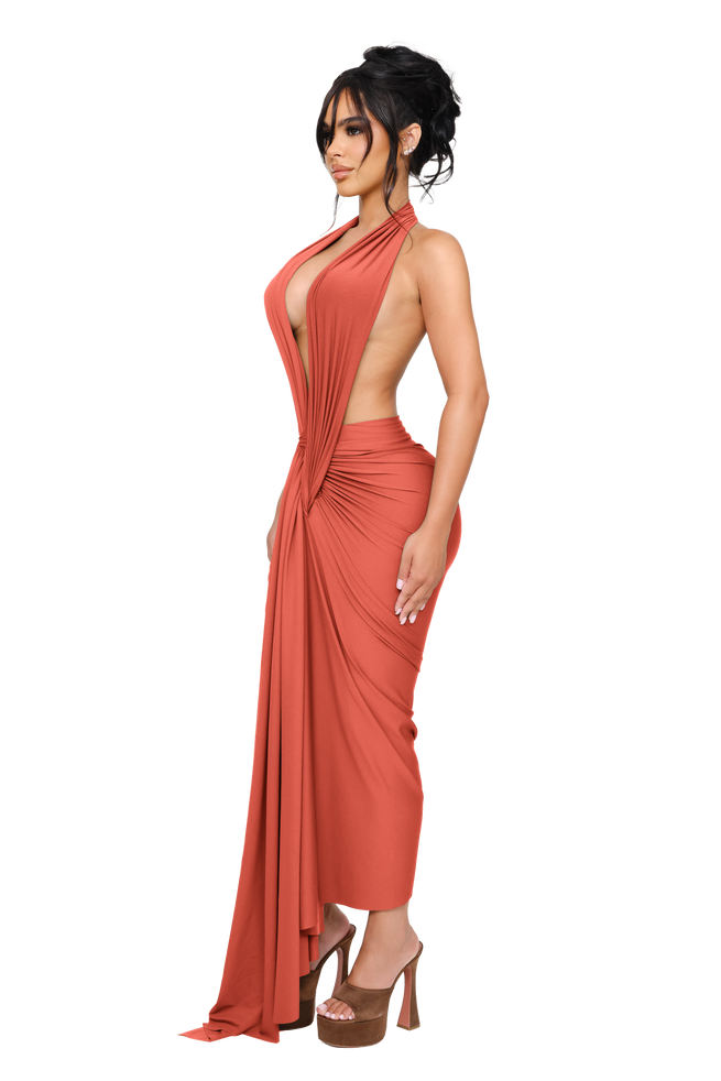 Dionè Halter Midi Dress - Terracotta Glow