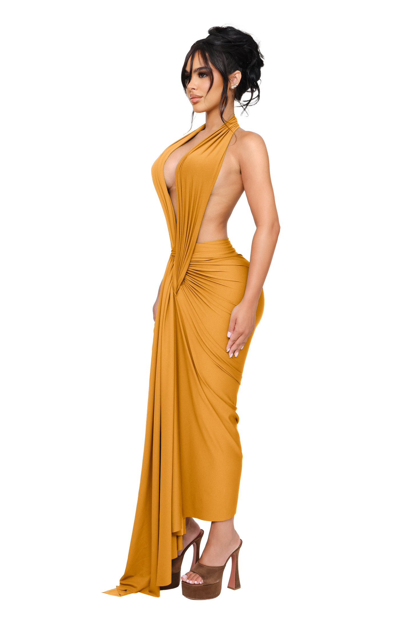Dionè Halter Midi Dress - Muted Gold