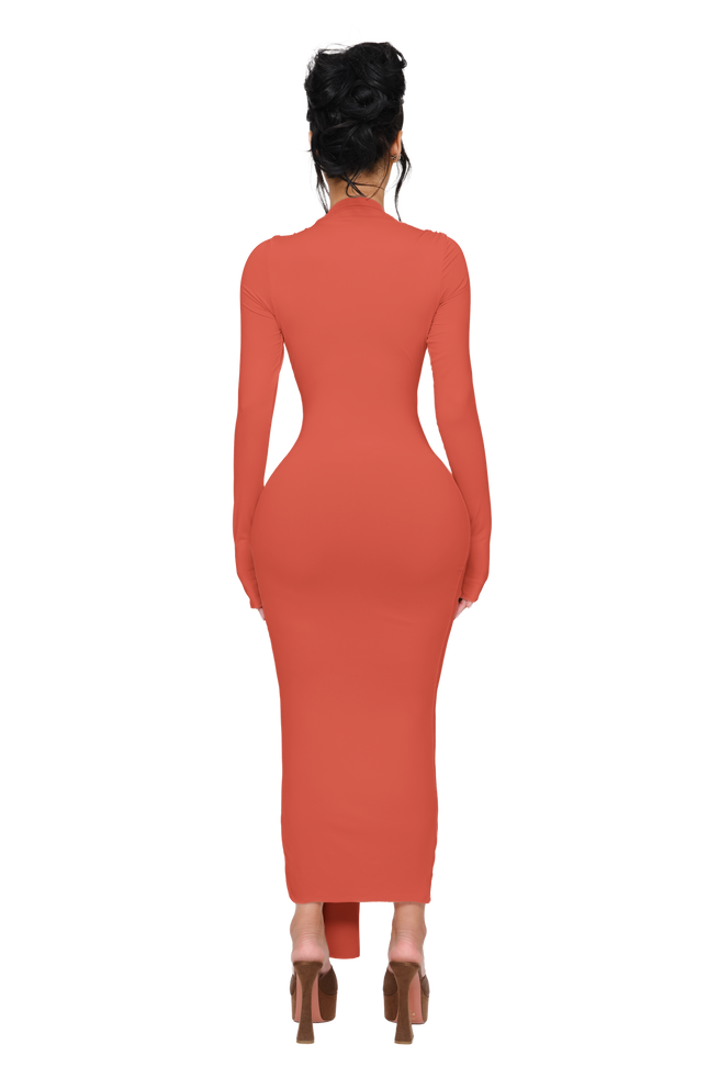 Noxra Deep Plunge Dress - Terracotta Glow