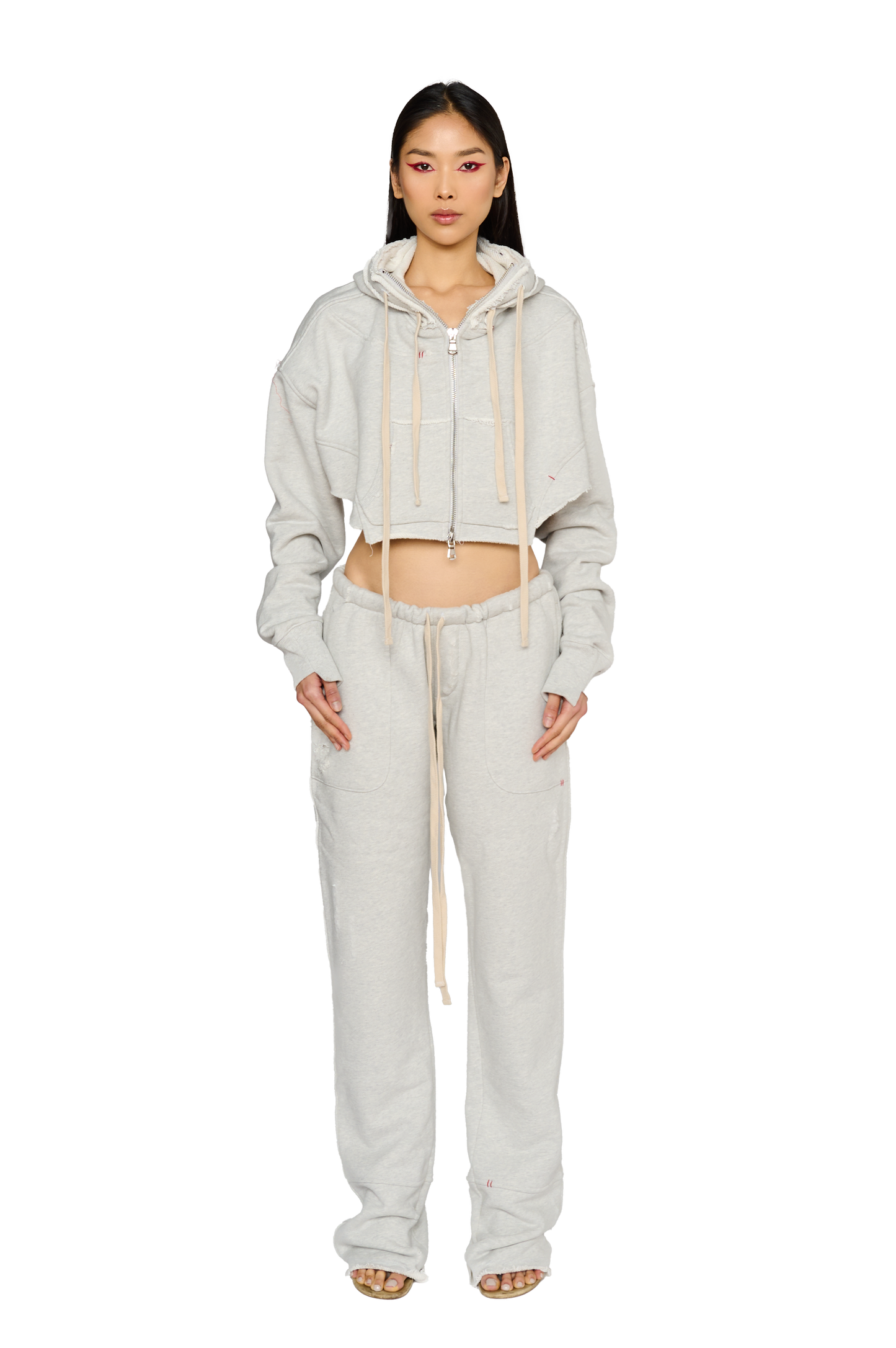 Cropped, Zip Up Hoodie - Cloud