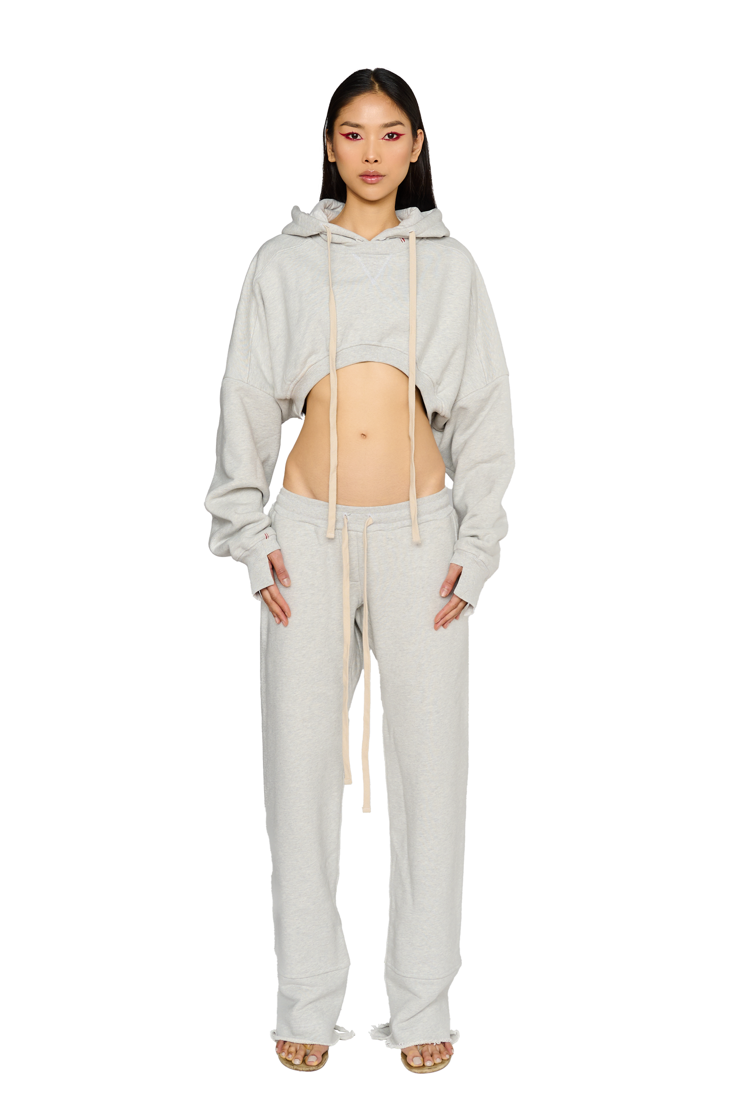 Cropped, Asymmetric Hoodie - Cloud