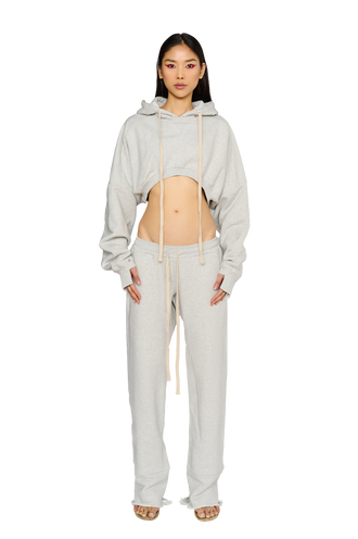 Cropped, Asymmetric Hoodie - Cloud