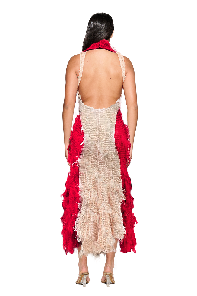 Khao Dress - Pale Pink and Red Red