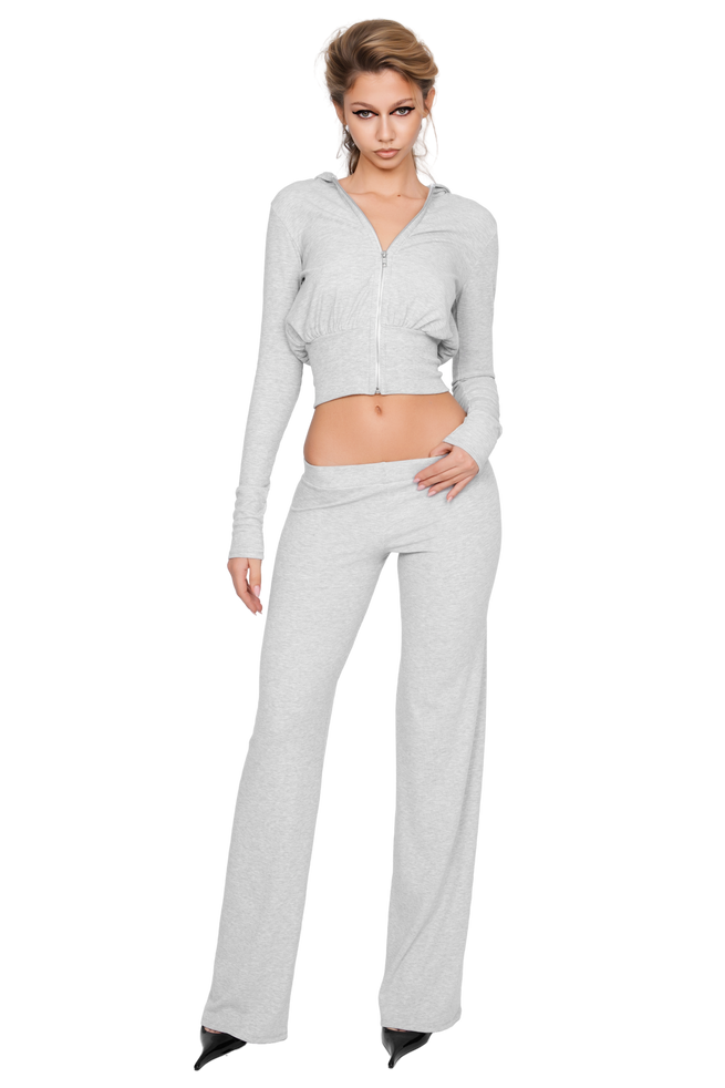 Pordena Ribbed Zip Hoodie - Soft Ash