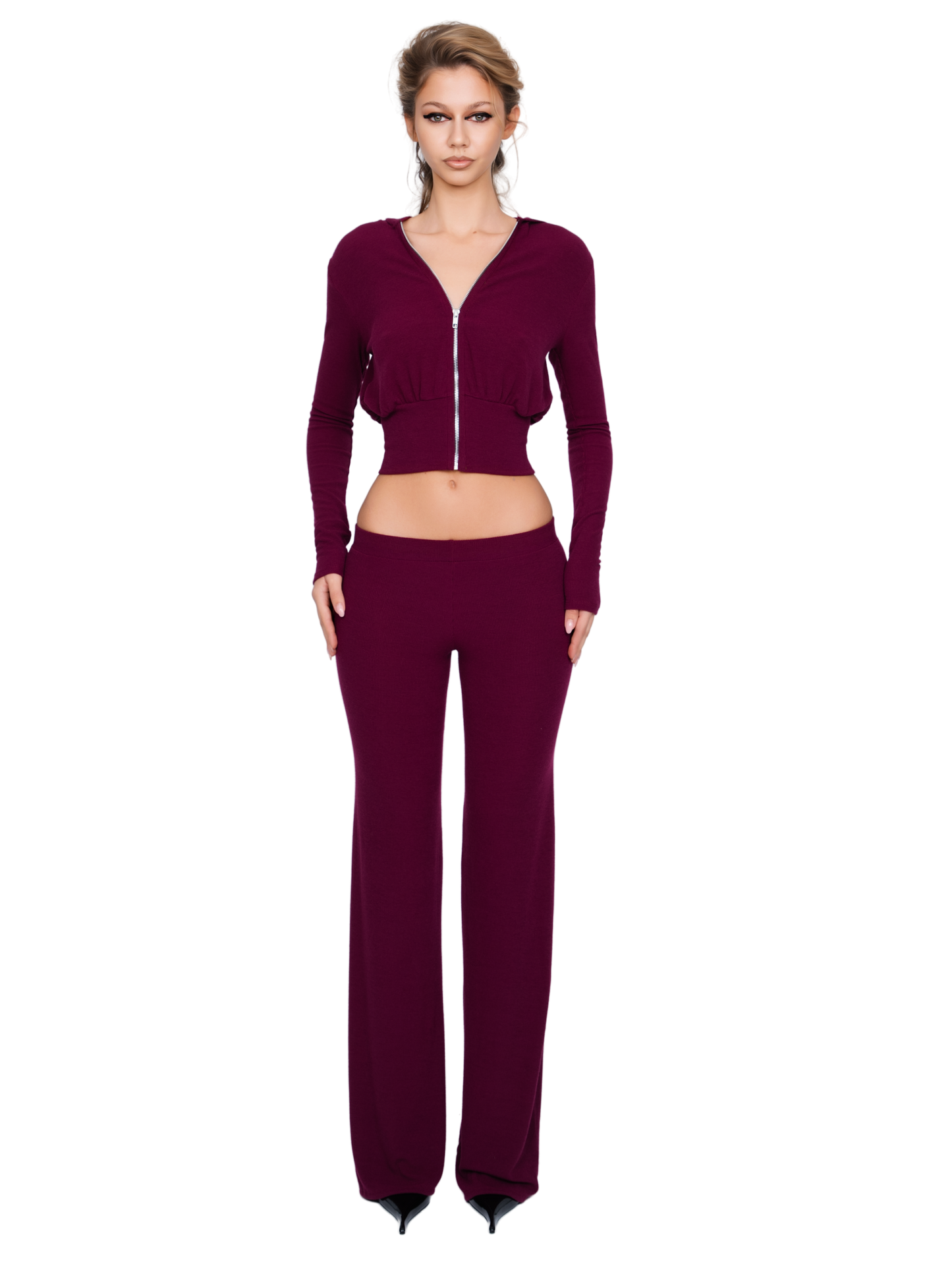 Pordena Ribbed Trouser - Merlot Rib