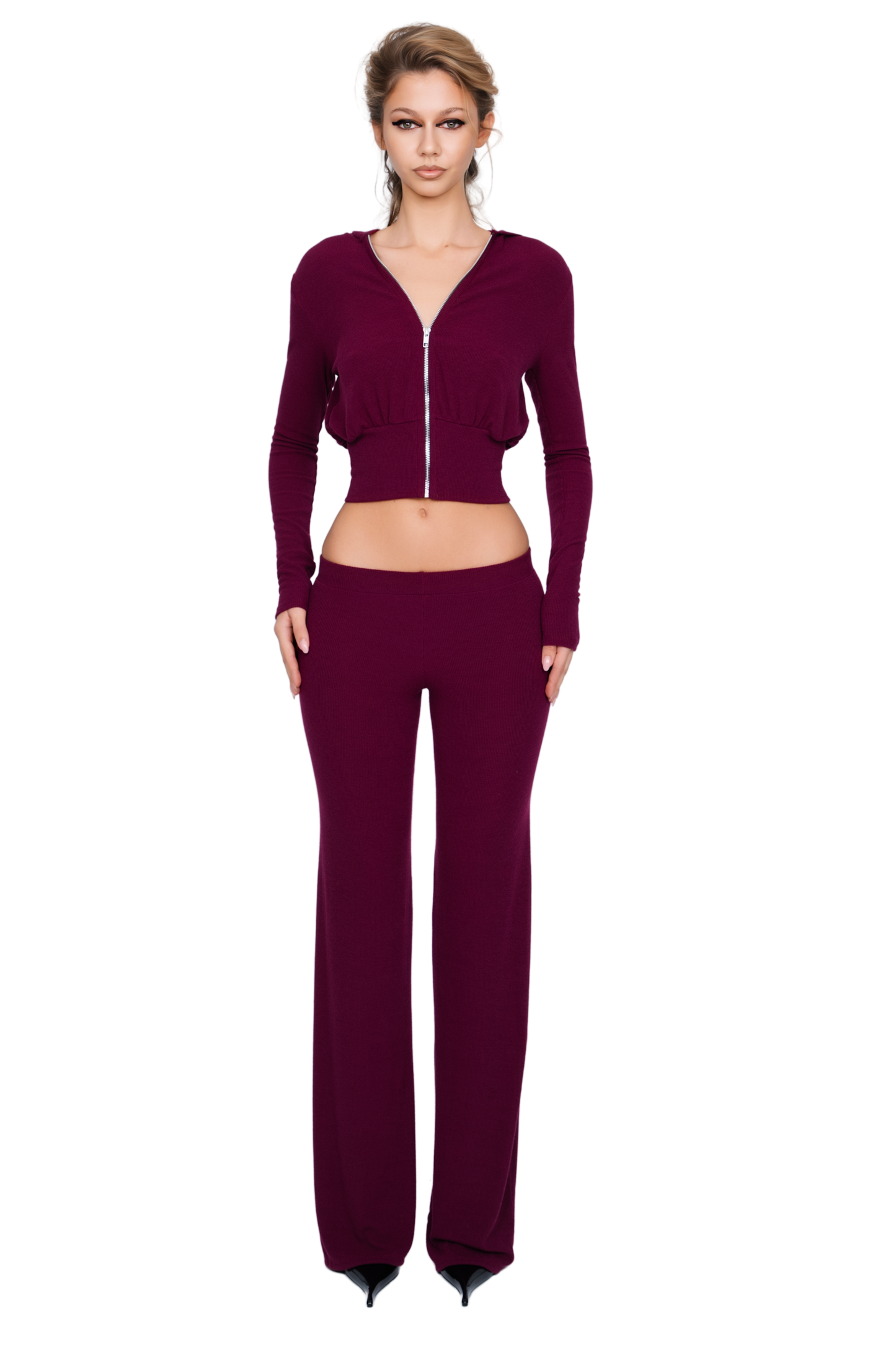 Pordena Ribbed Trouser - Merlot Rib