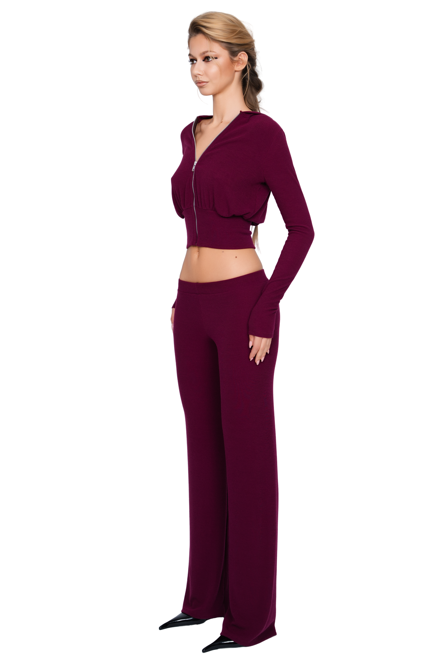 Pordena Ribbed Zip Hoodie - Merlot Rib