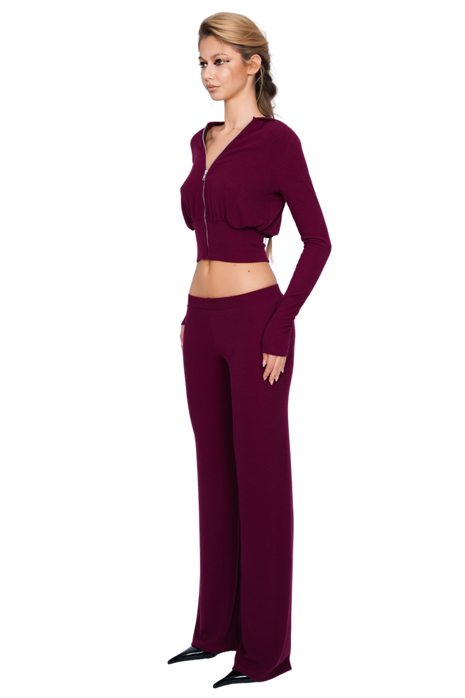 Pordena Ribbed Zip Hoodie - Merlot Rib