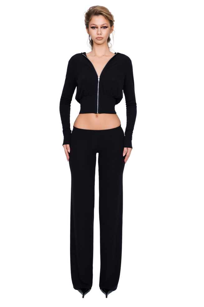 Pordena Ribbed Zip Hoodie - Obsidian Rib