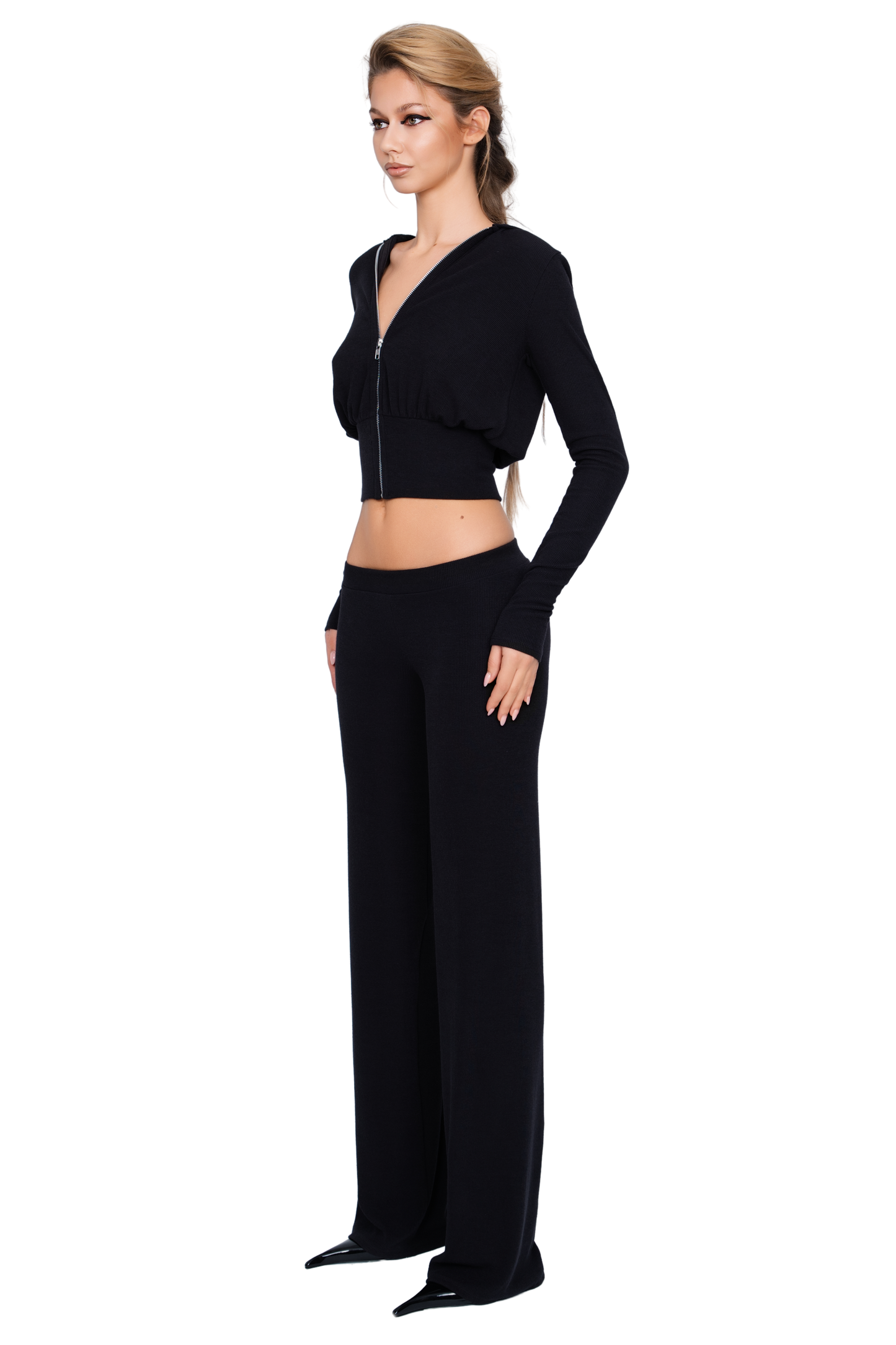 Pordena Ribbed Zip Hoodie - Obsidian Rib