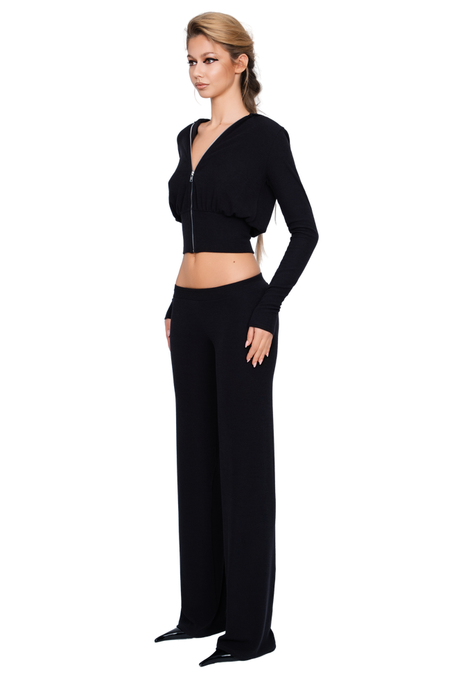 Pordena Ribbed Zip Hoodie - Obsidian Rib