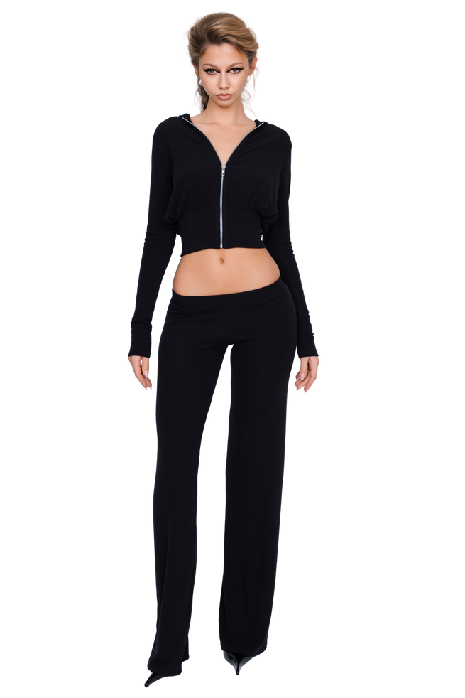 Pordena Ribbed Zip Hoodie - Obsidian Rib