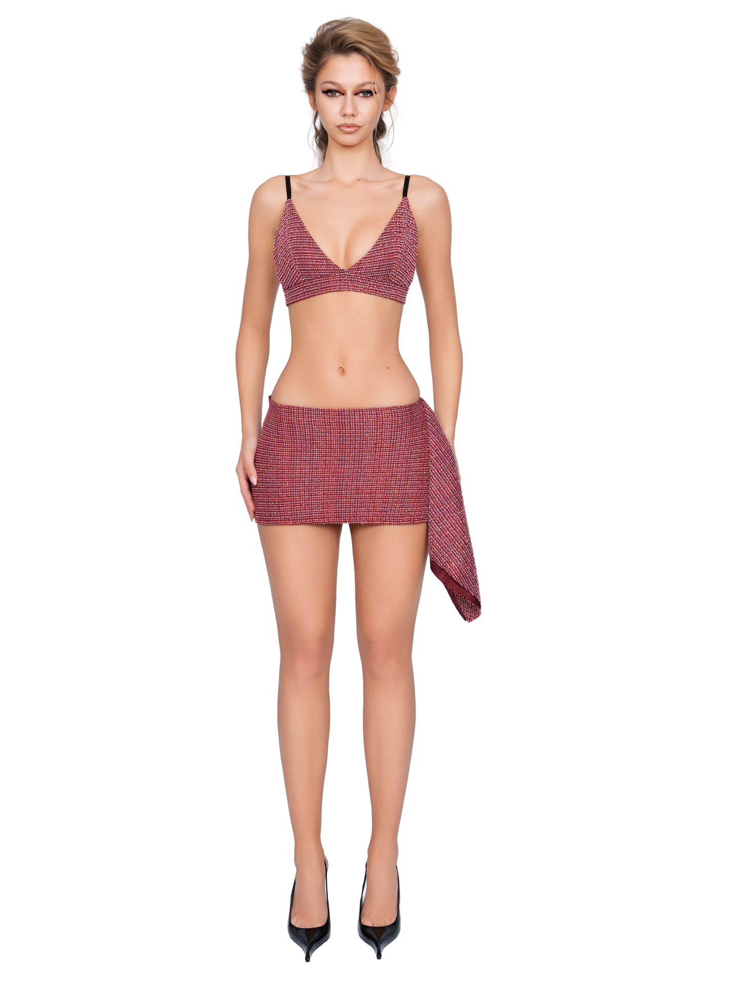 Merano Tweed Bralette - Flecked Rouge