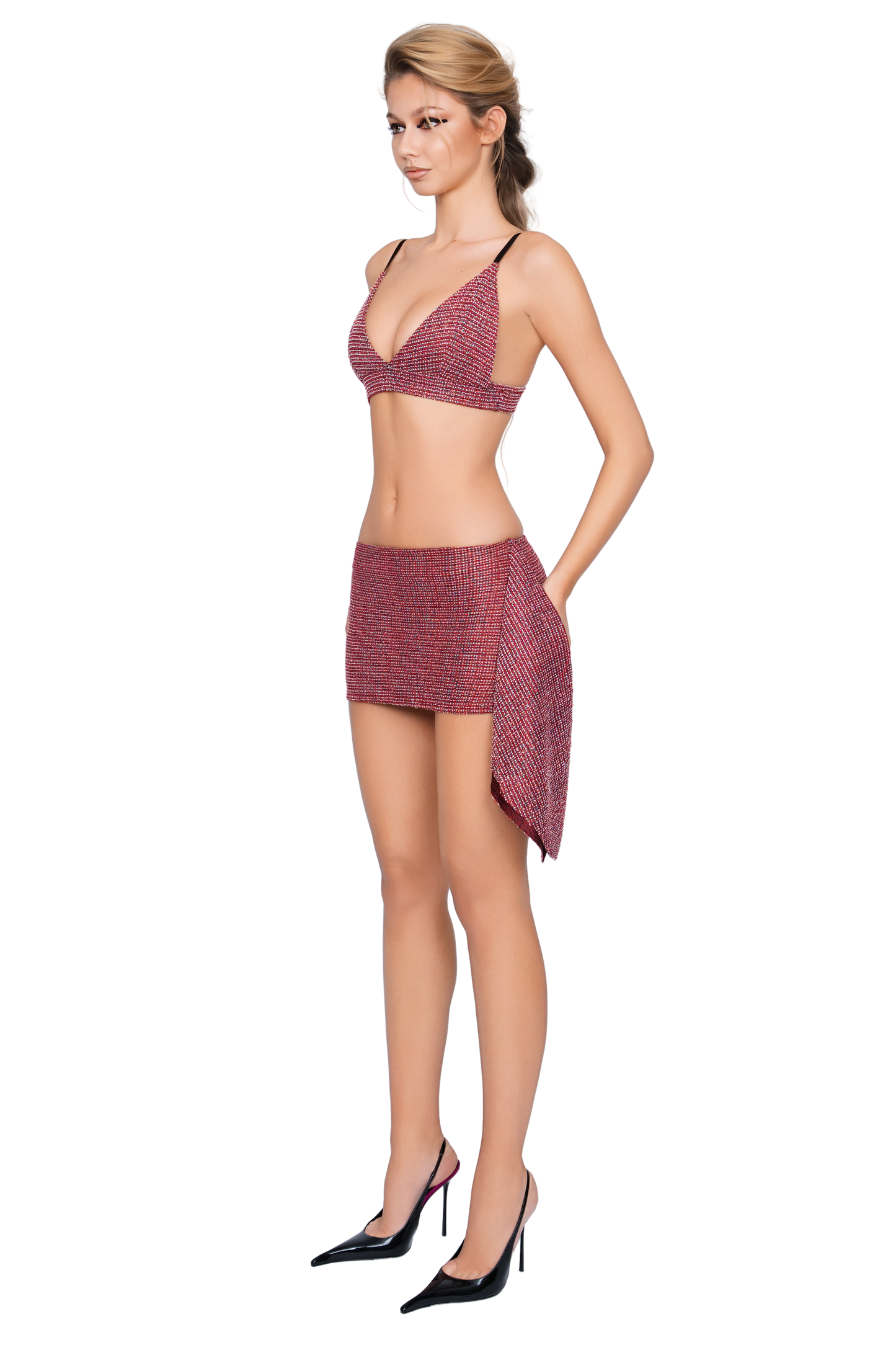 Merano Tweed Bralette - Flecked Rouge