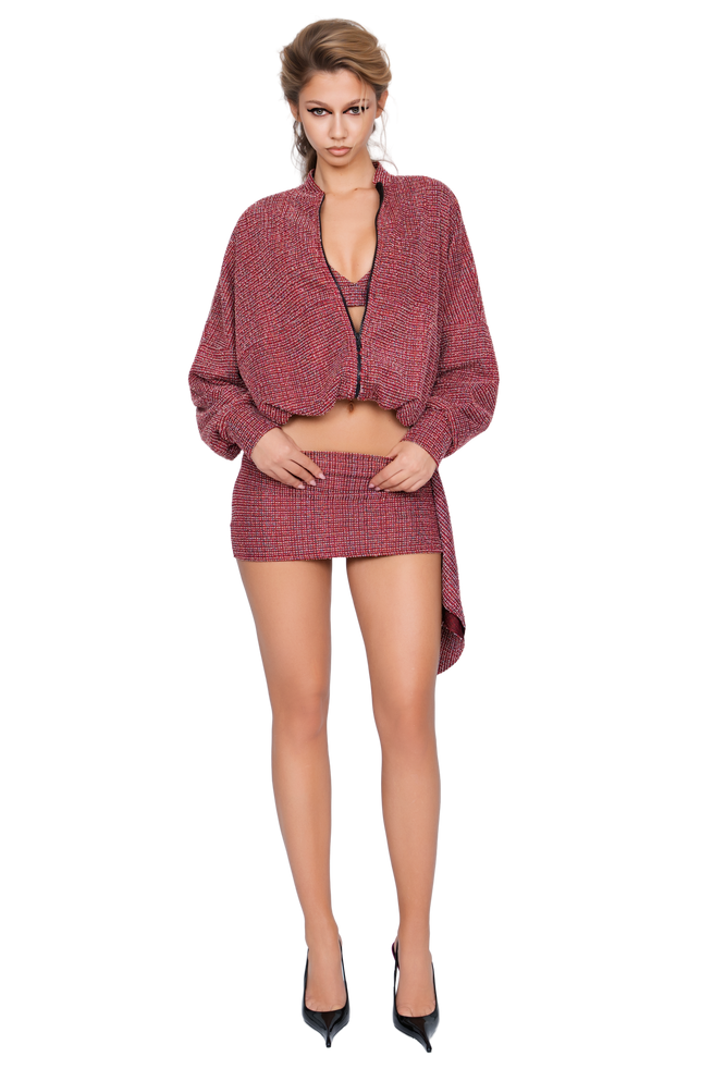 Merano Tweed Bomber - Flecked Rouge
