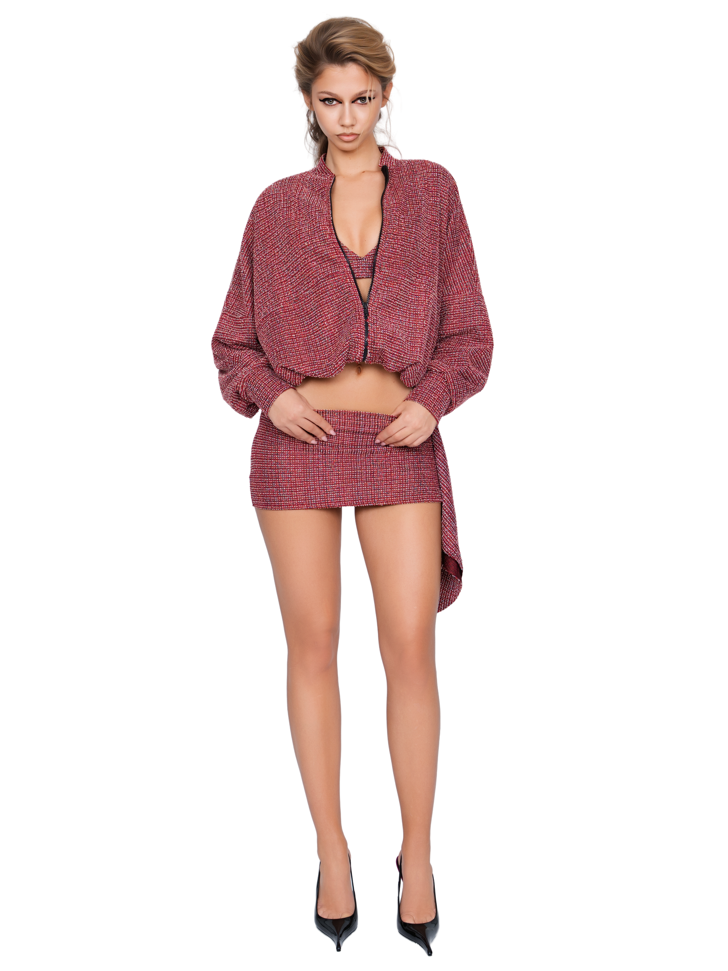 Merano Tweed Skirt - Flecked Rouge