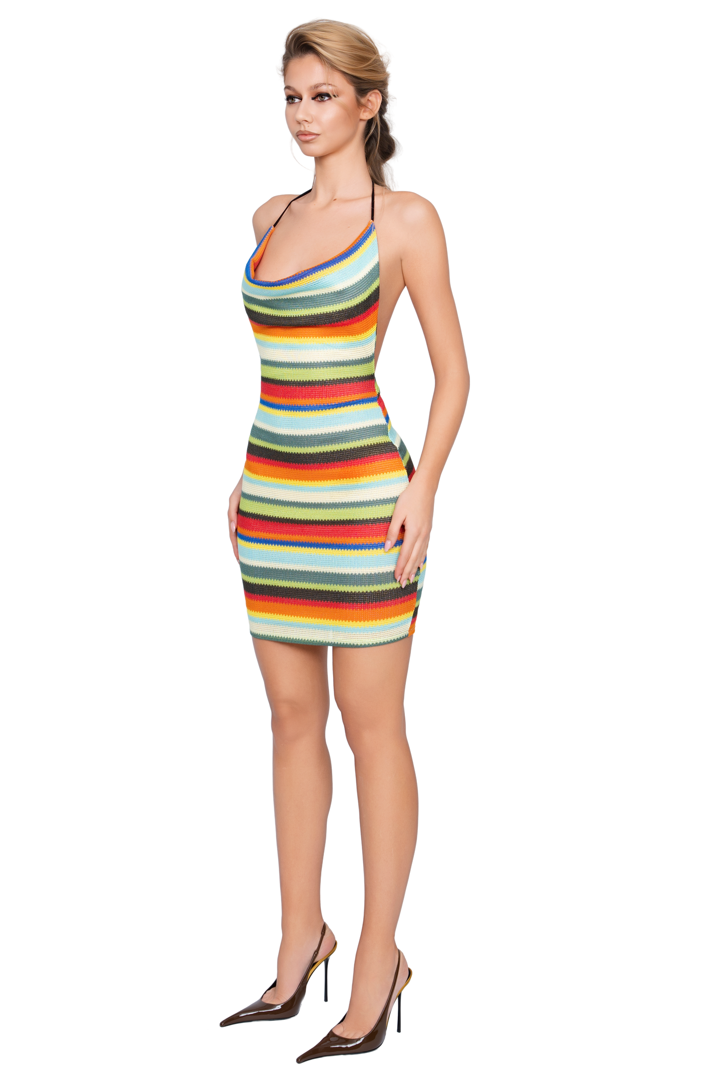 Nora Cowl Neck Mini Dress - Vivid Strata Knit