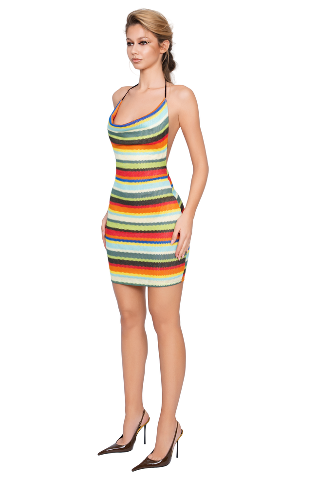 Nora Cowl Neck Mini Dress - Vivid Strata Knit