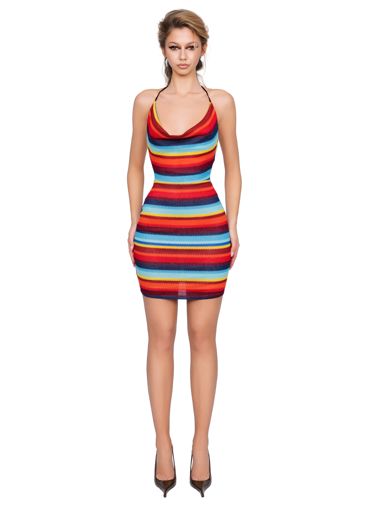 Nora Cowl Neck Mini Dress - Electric Ember Lines