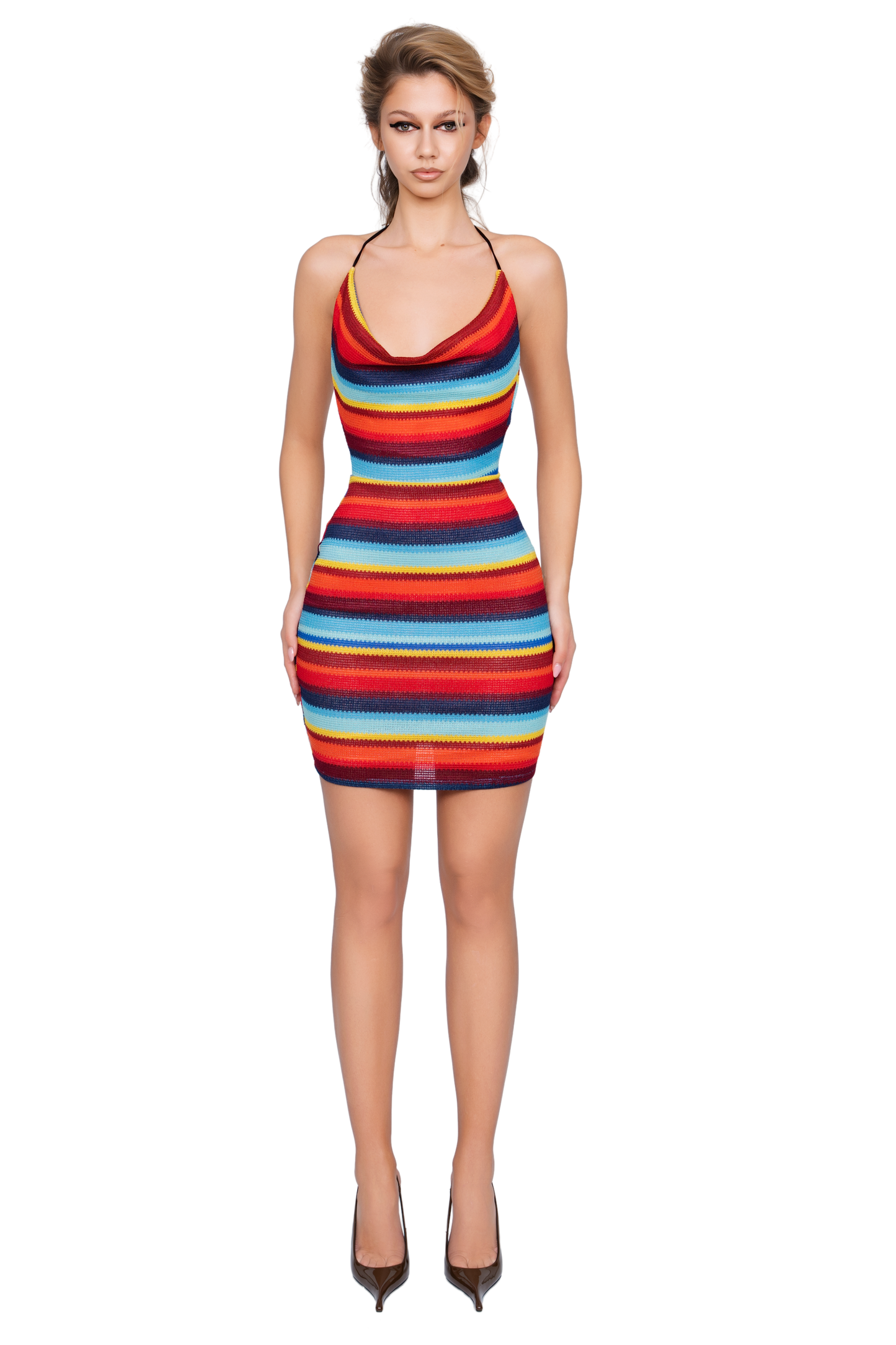 Nora Cowl Neck Mini Dress - Electric Ember Lines