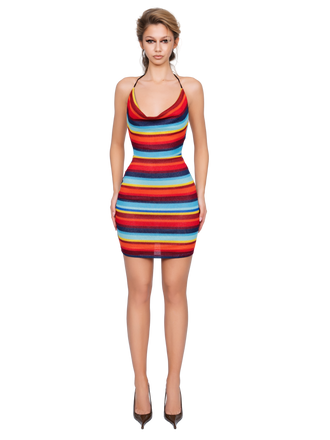 Nora Cowl Neck Mini Dress - Electric Ember Lines