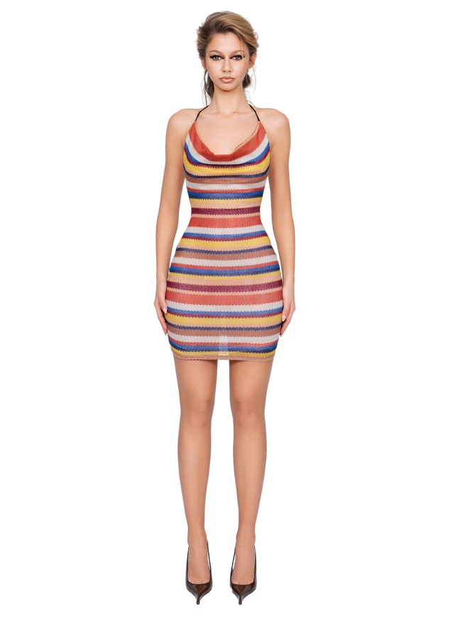 Nora Cowl Neck Mini Dress - Coral Blaze