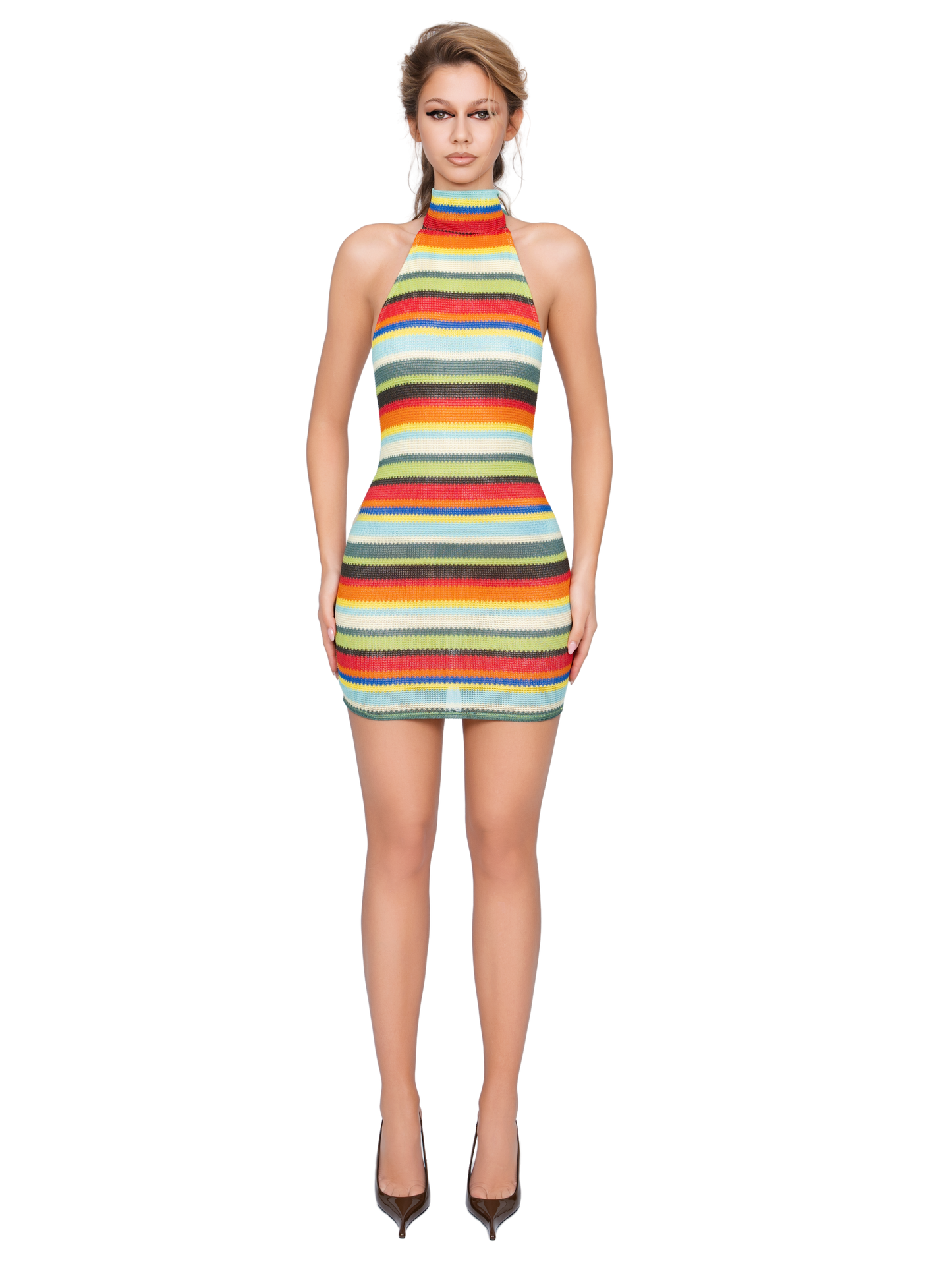 Vezzena High Neck Mini Dress - Vivid Strata Knit