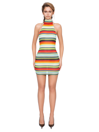 Vezzena High Neck Mini Dress - Vivid Strata Knit