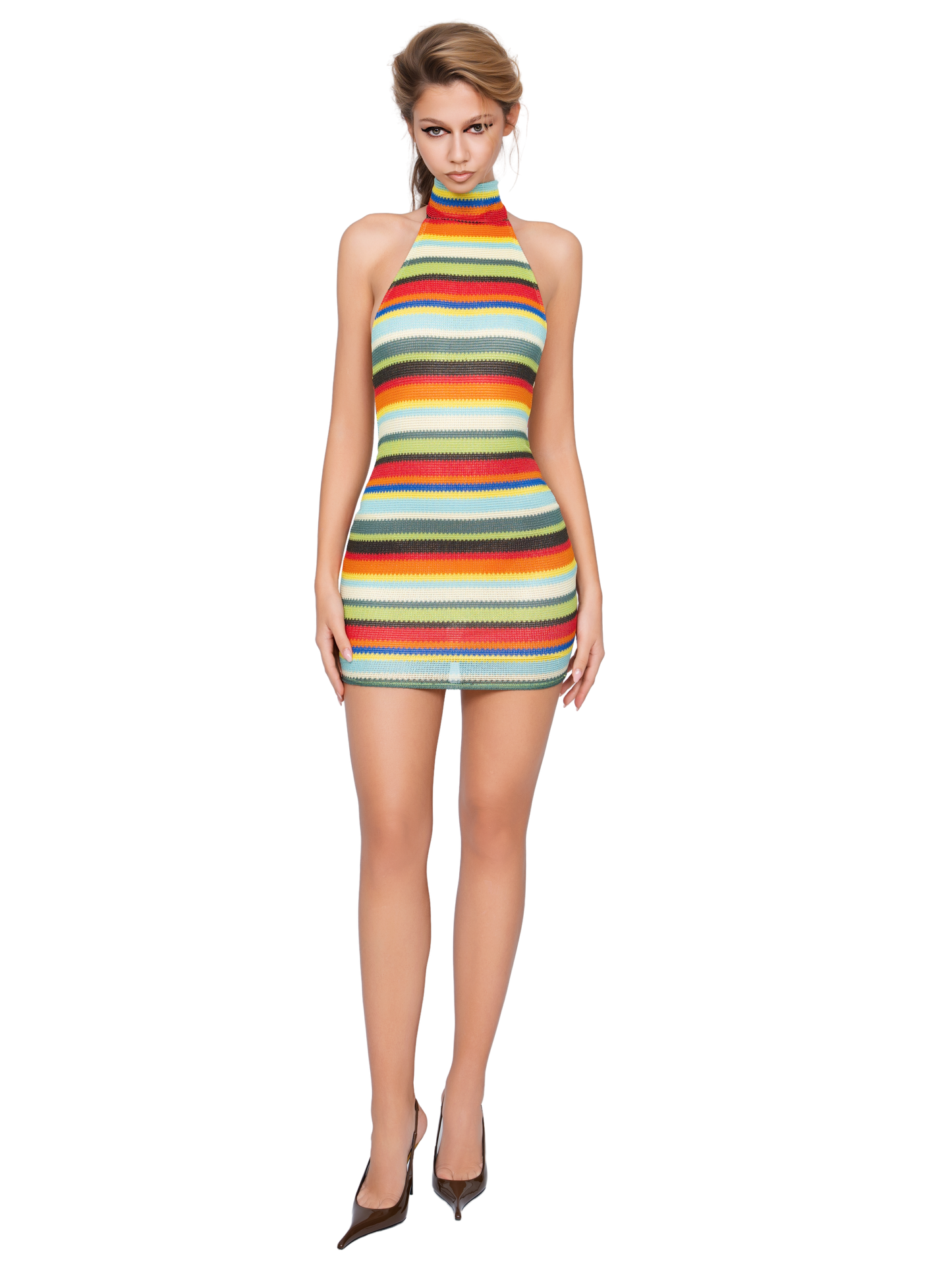 Vezzena High Neck Mini Dress - Vivid Strata Knit