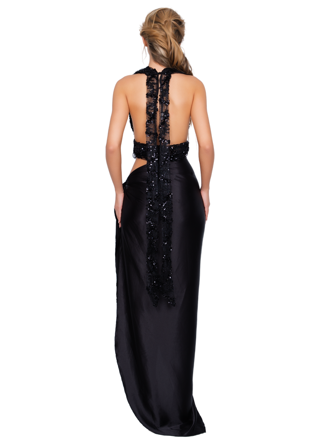 Cadin High Split Wrap Skirt - Black Cat