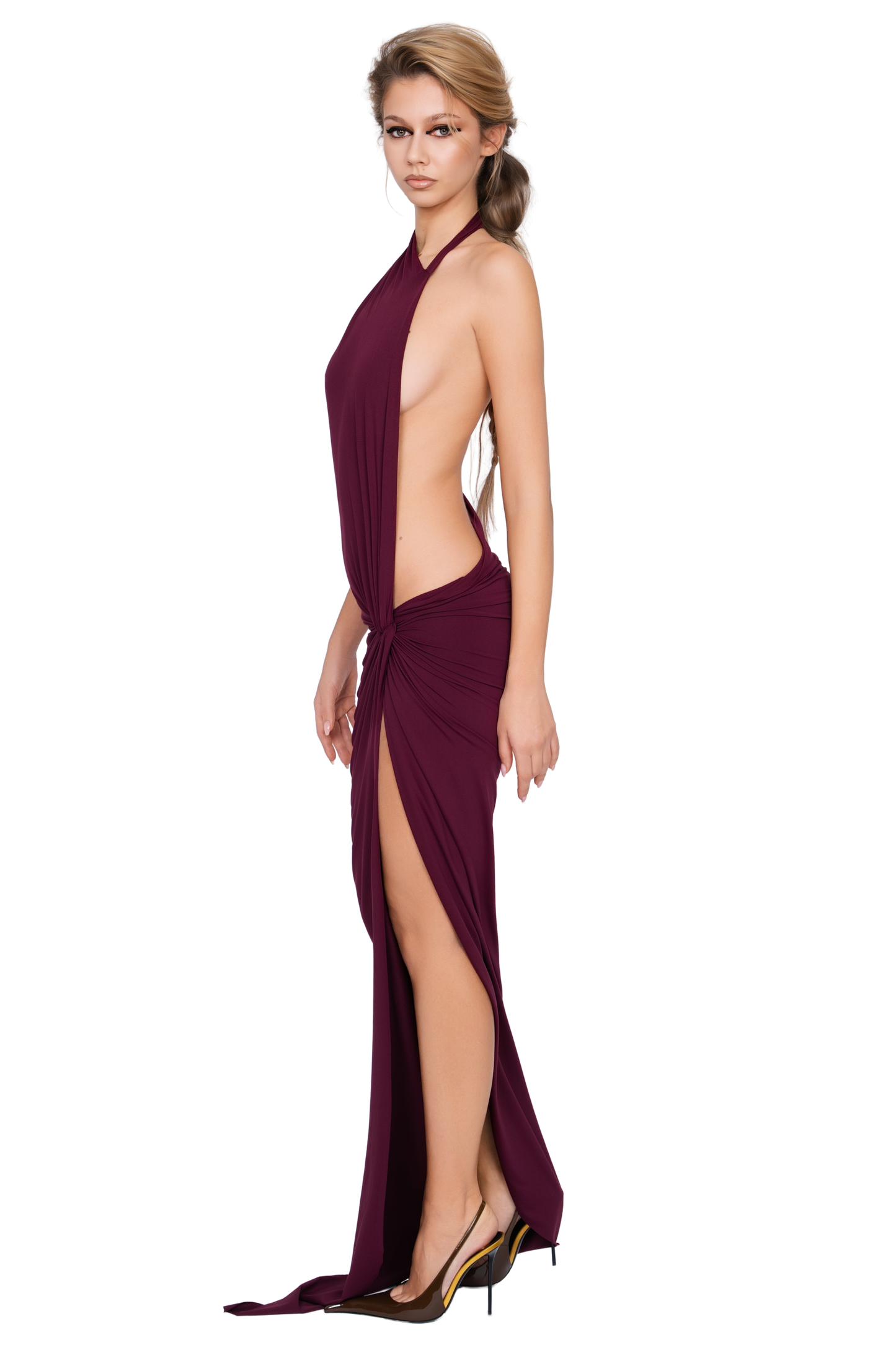 Corvaro High Split Maxi Dress - Deep Berry