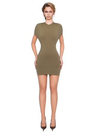 Dola Ruched Mini Dress - Deep Olive
