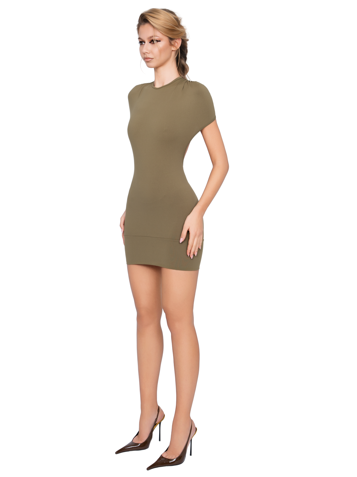 Dola Ruched Mini Dress - Deep Olive