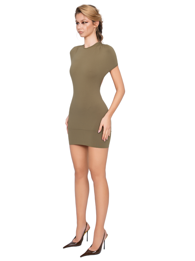 Dola Ruched Mini Dress - Deep Olive