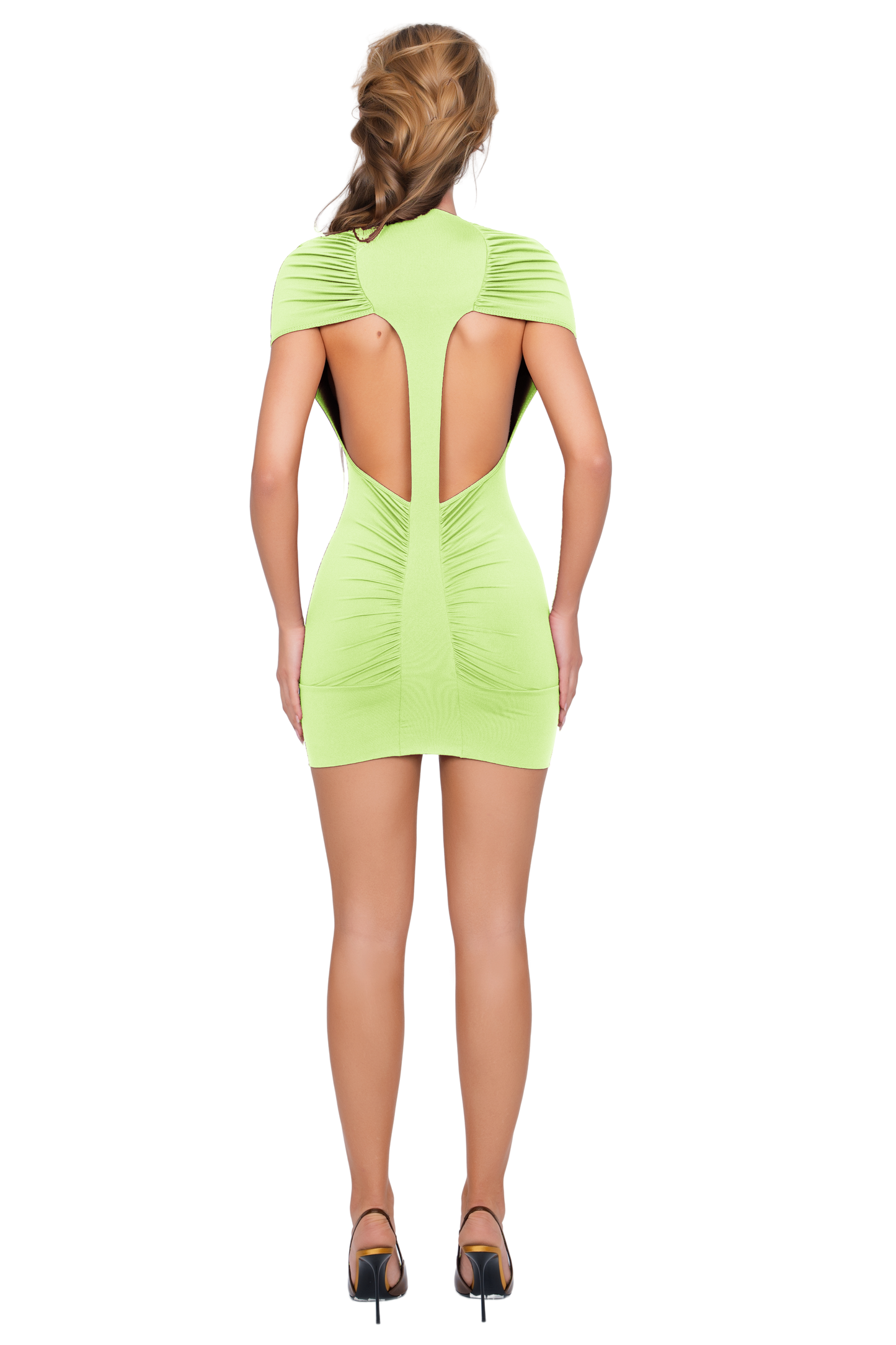Dola Ruched Mini Dress - Soft Lime