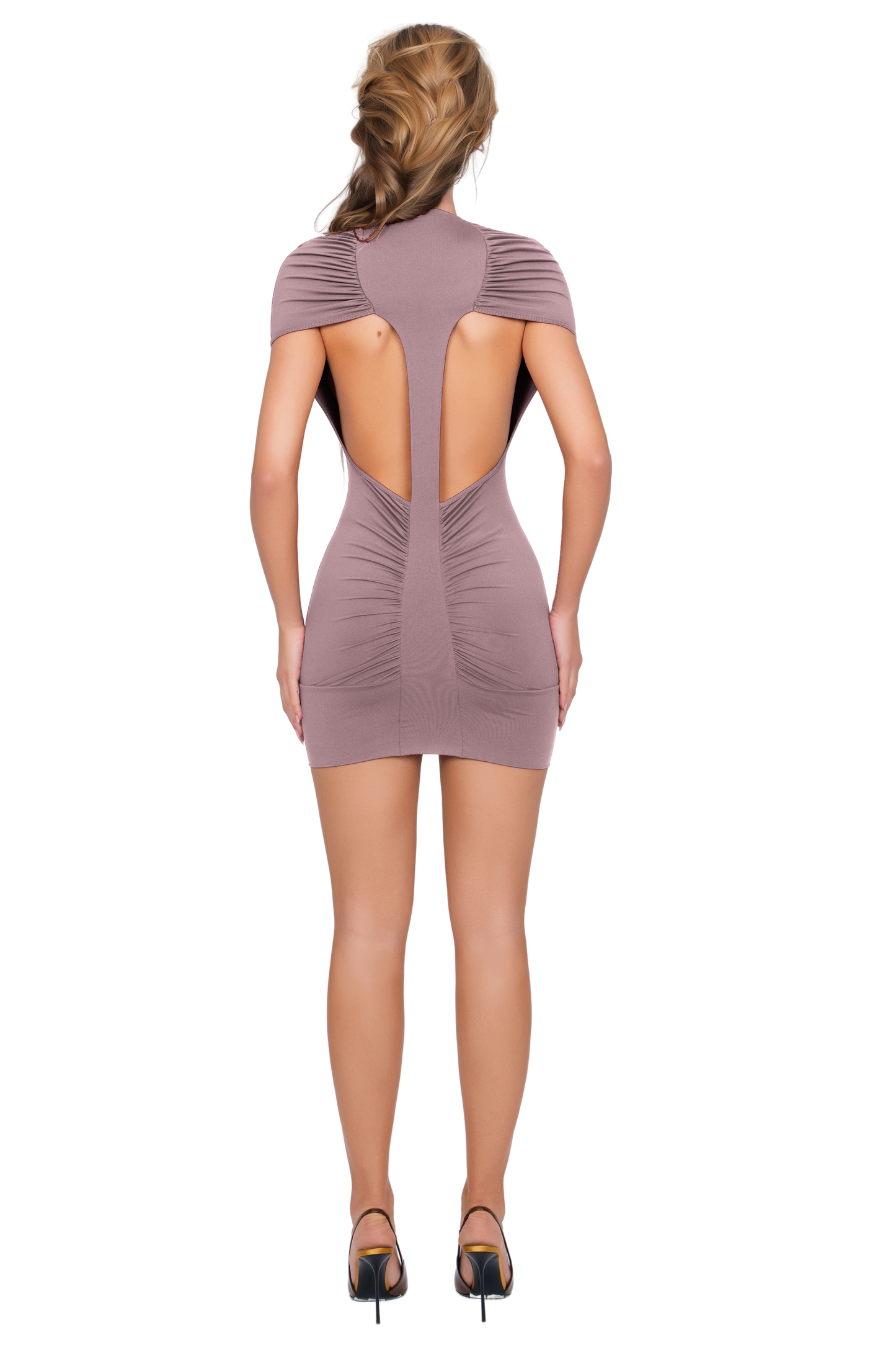 Dola Ruched Mini Dress - Soft Mauve