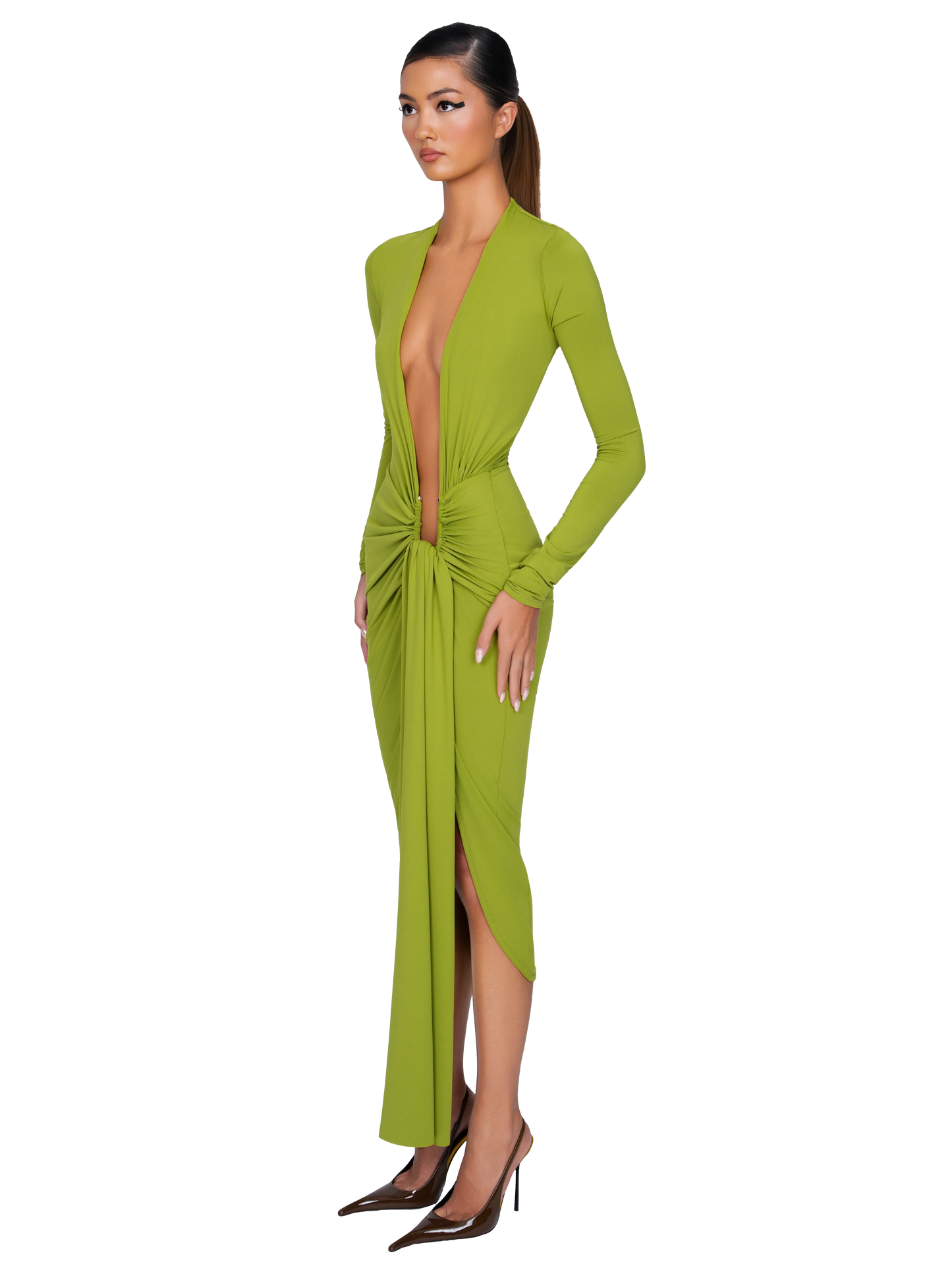 Noxra Deep Plunge Dress - Pistachio