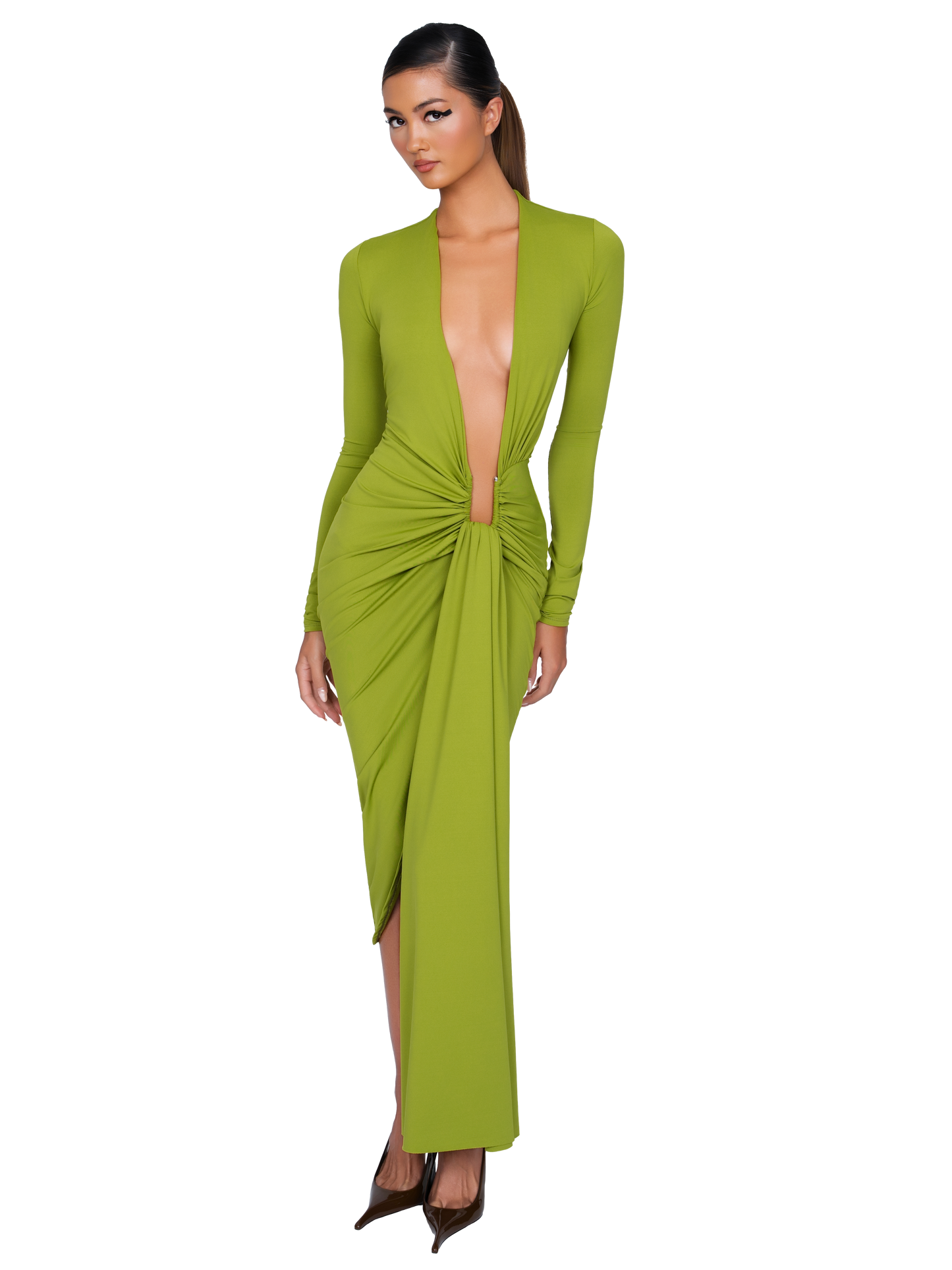 Noxra Deep Plunge Dress - Pistachio