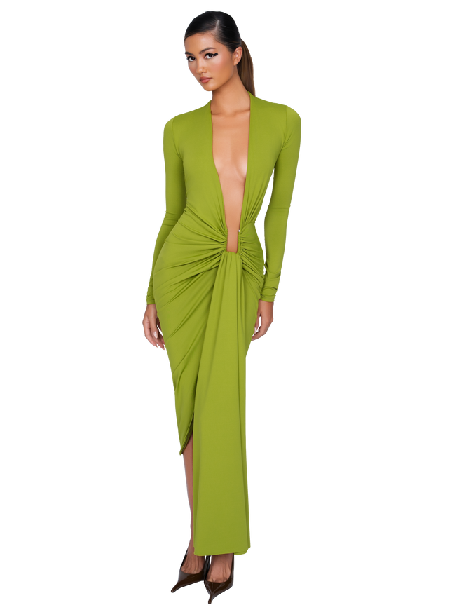 Noxra Deep Plunge Dress - Pistachio